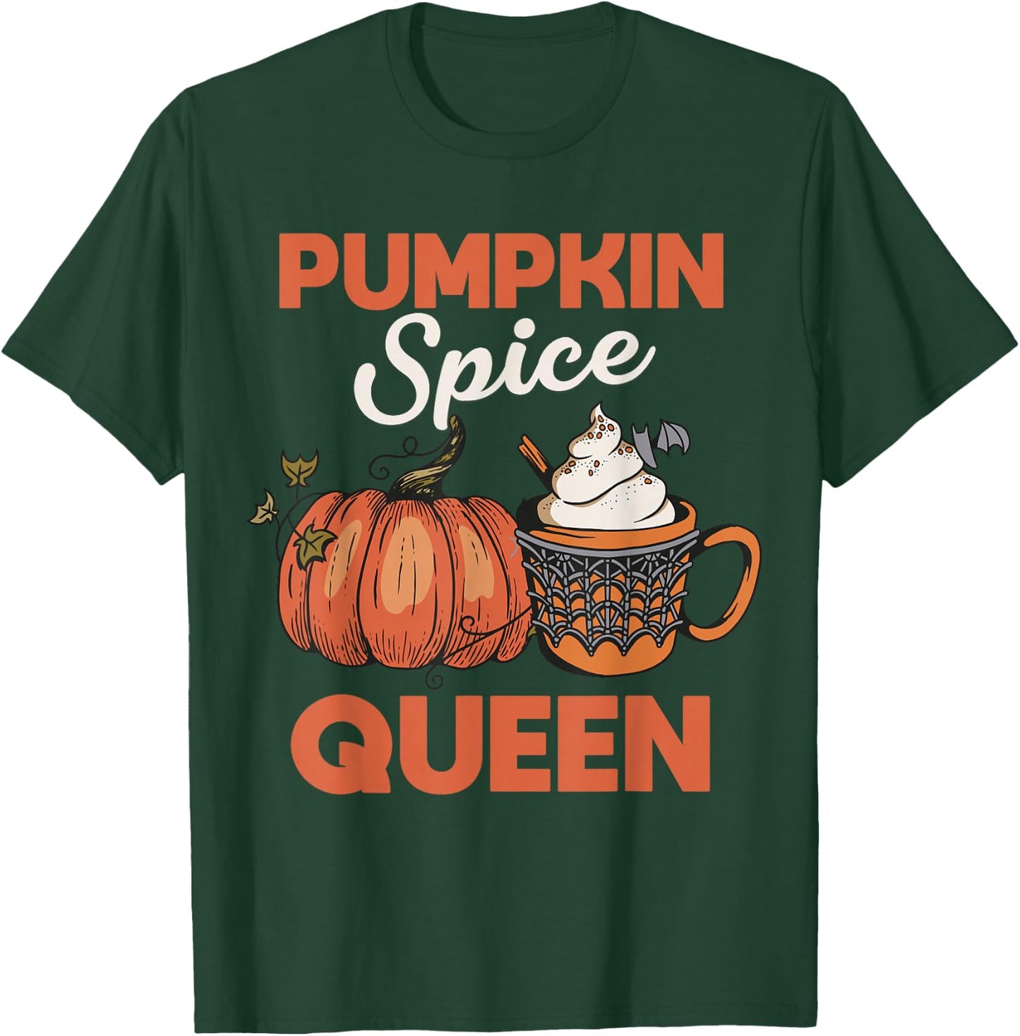 Pumpkin Spice Queen Coffee Pumpkin Web Spiders Halloween T-Shirt - T-Shirt | Forest