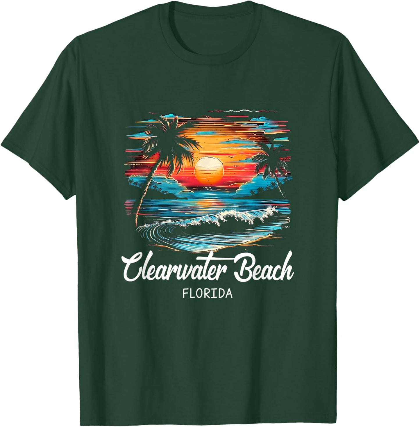 Family Vacation Retro Sunset Florida Clearwater Beach T-Shirt - T-Shirt | Forest