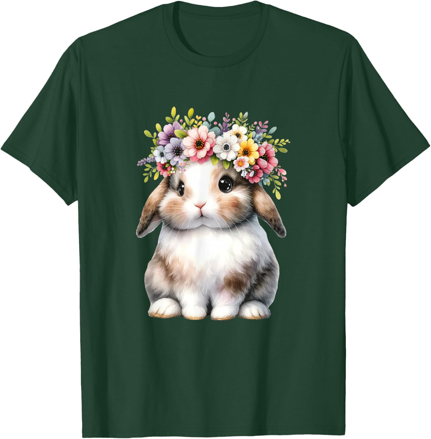 Easter Bunny Girls - Easter Bunny Flower Graphic T-Shirt - T-Shirt | Forest