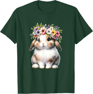Easter Bunny Girls - Easter Bunny Flower Graphic T-Shirt - T-Shirt | Forest