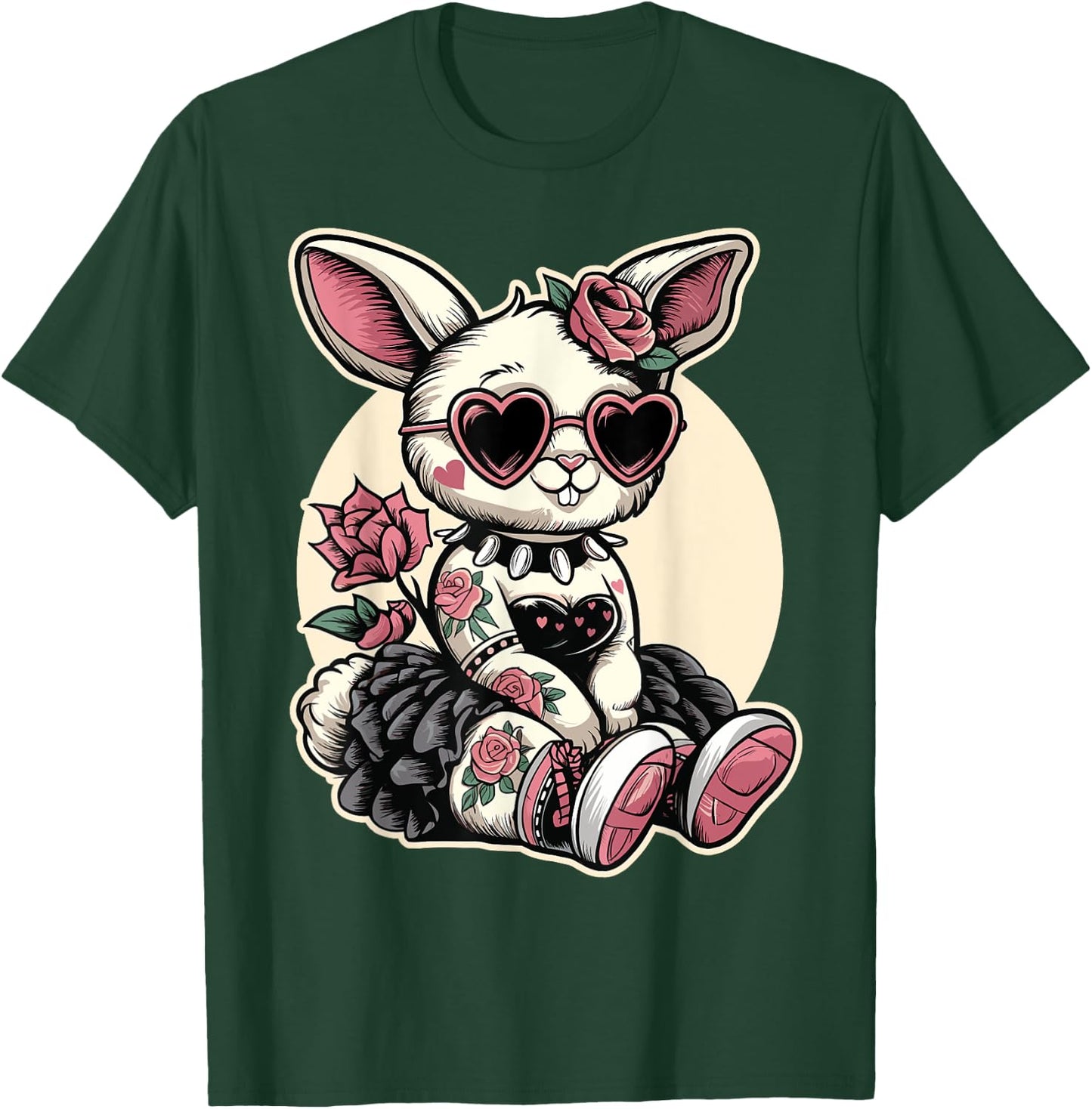 Gothic Kawaii Bunny with Heart Glasses T-Shirt - T-Shirt | Forest