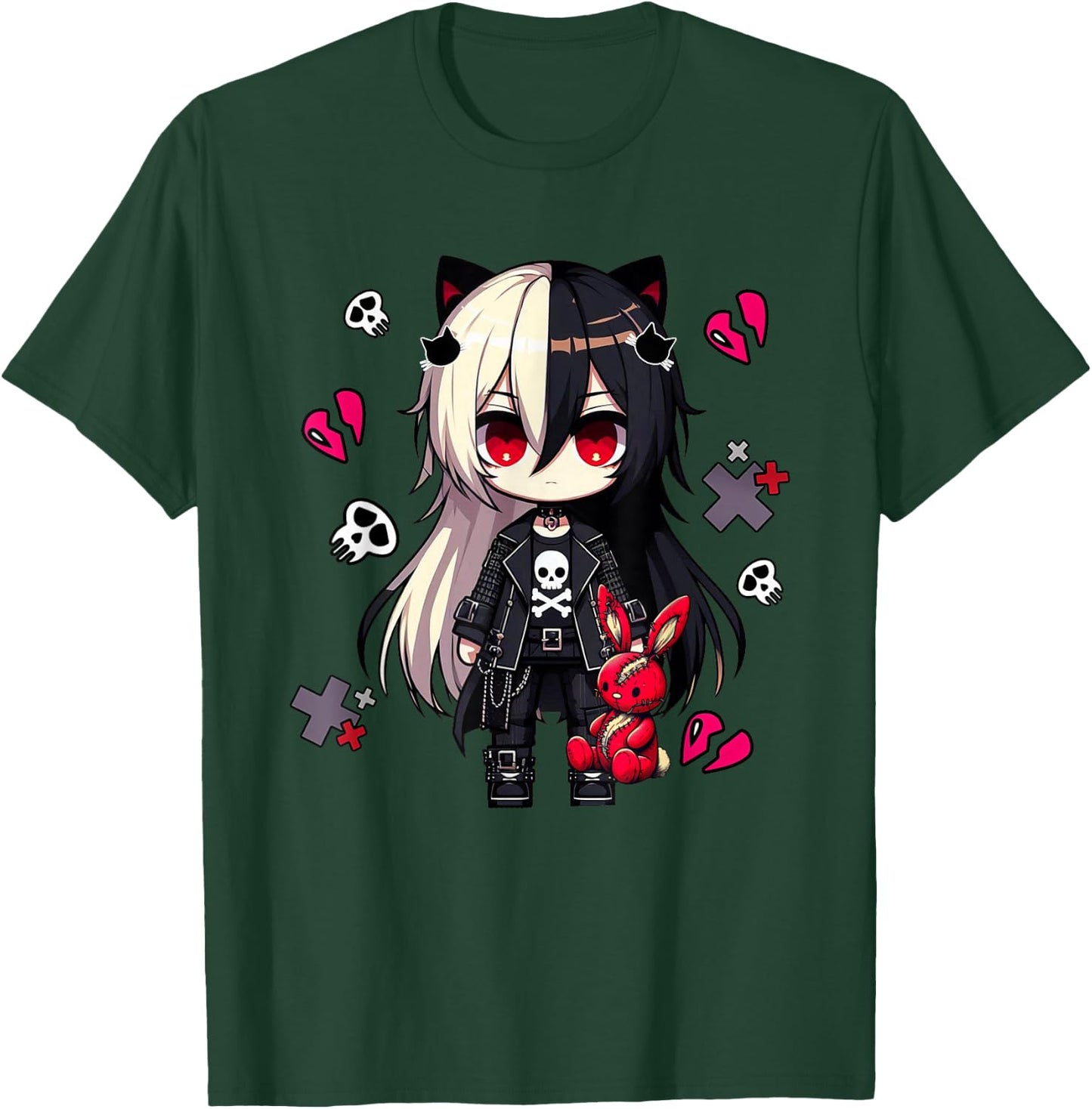 Chibi Kawaii Emo Pastel Goth Girl Anime Japanese Scary , Black, S T-Shirt - T-Shirt | Forest