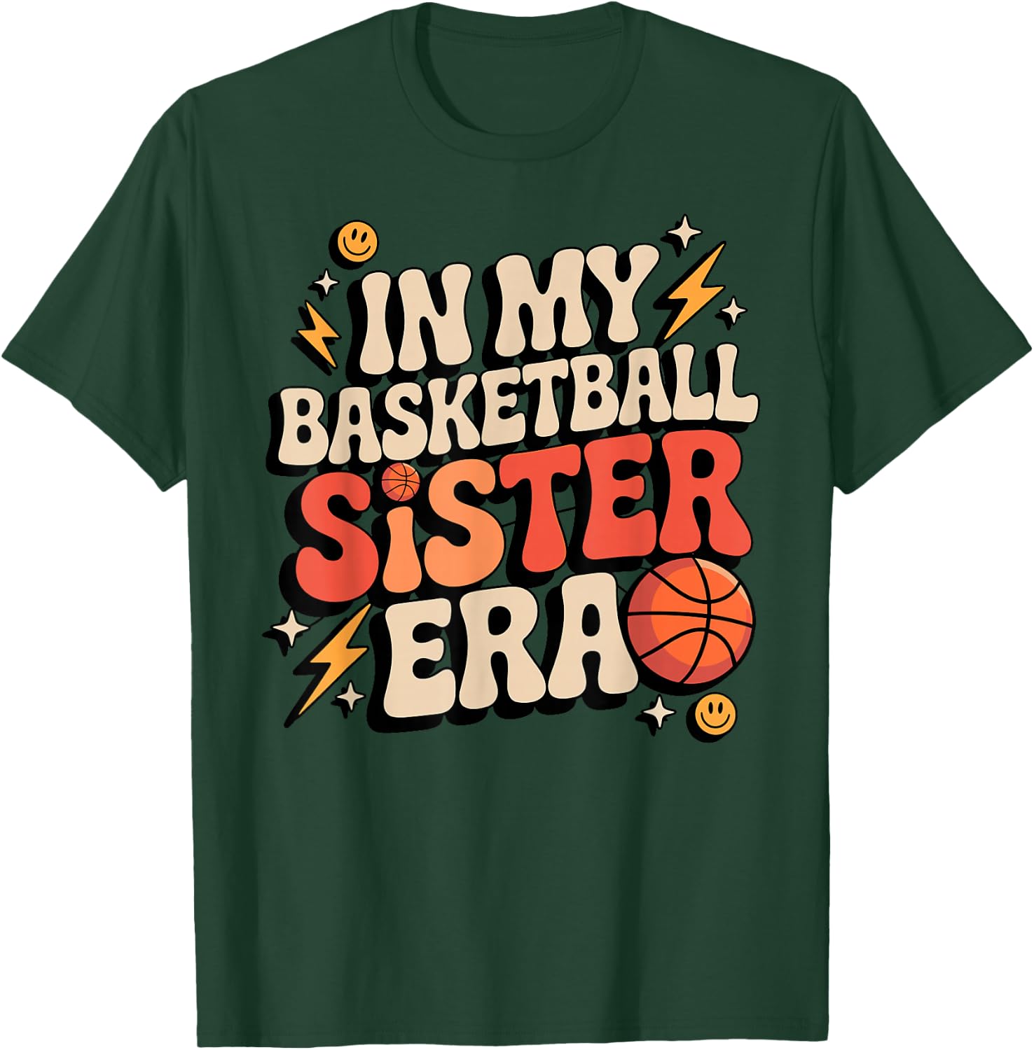 Groovy I My Basketball Sister Era Brother Player Hoops Fan T-Shirt - T-Shirt | Forest