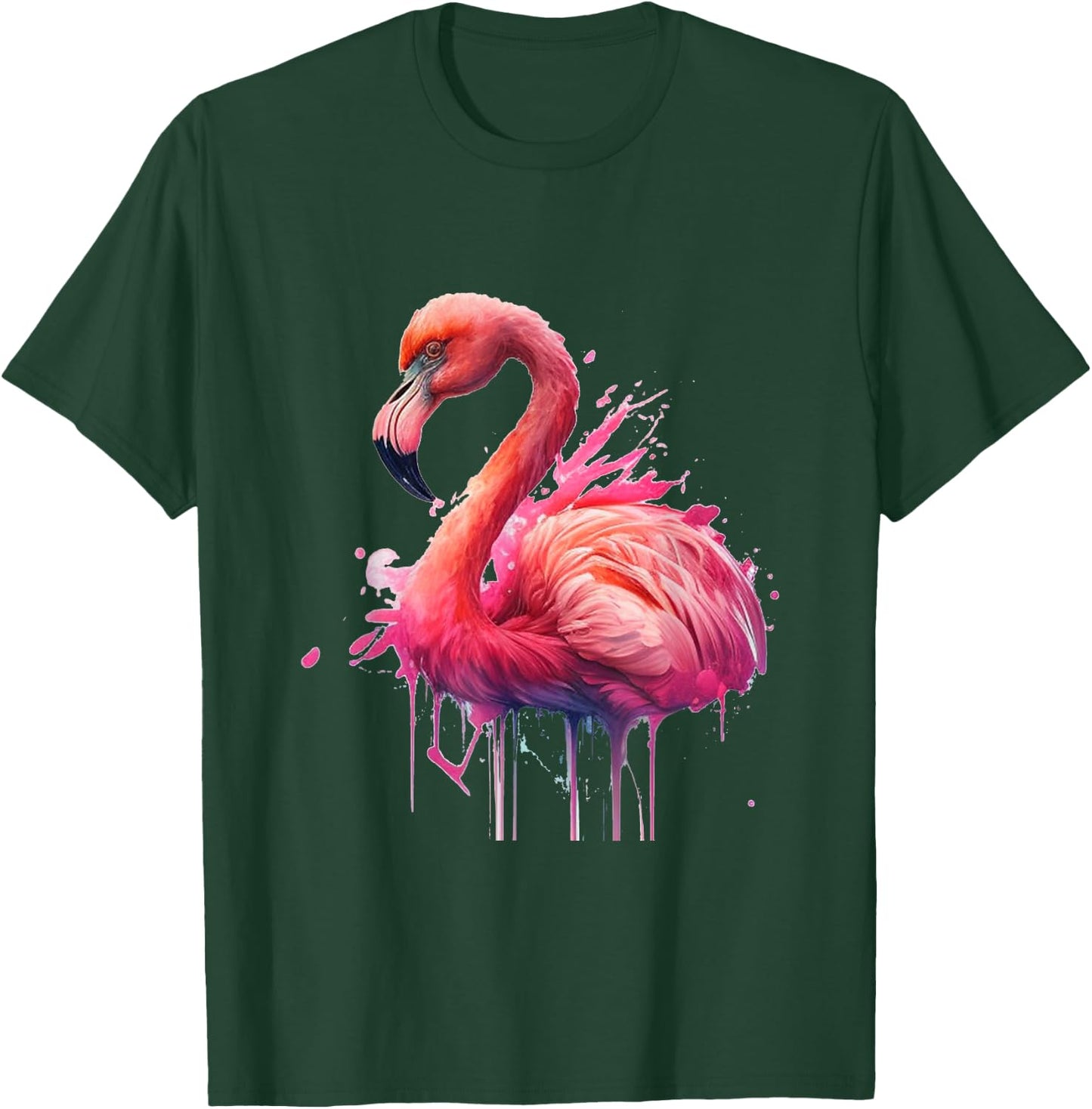 Flamingo Watercolour Splash Drips Pretty Animal Painting Bird , black T-Shirt - T-Shirt | Forest