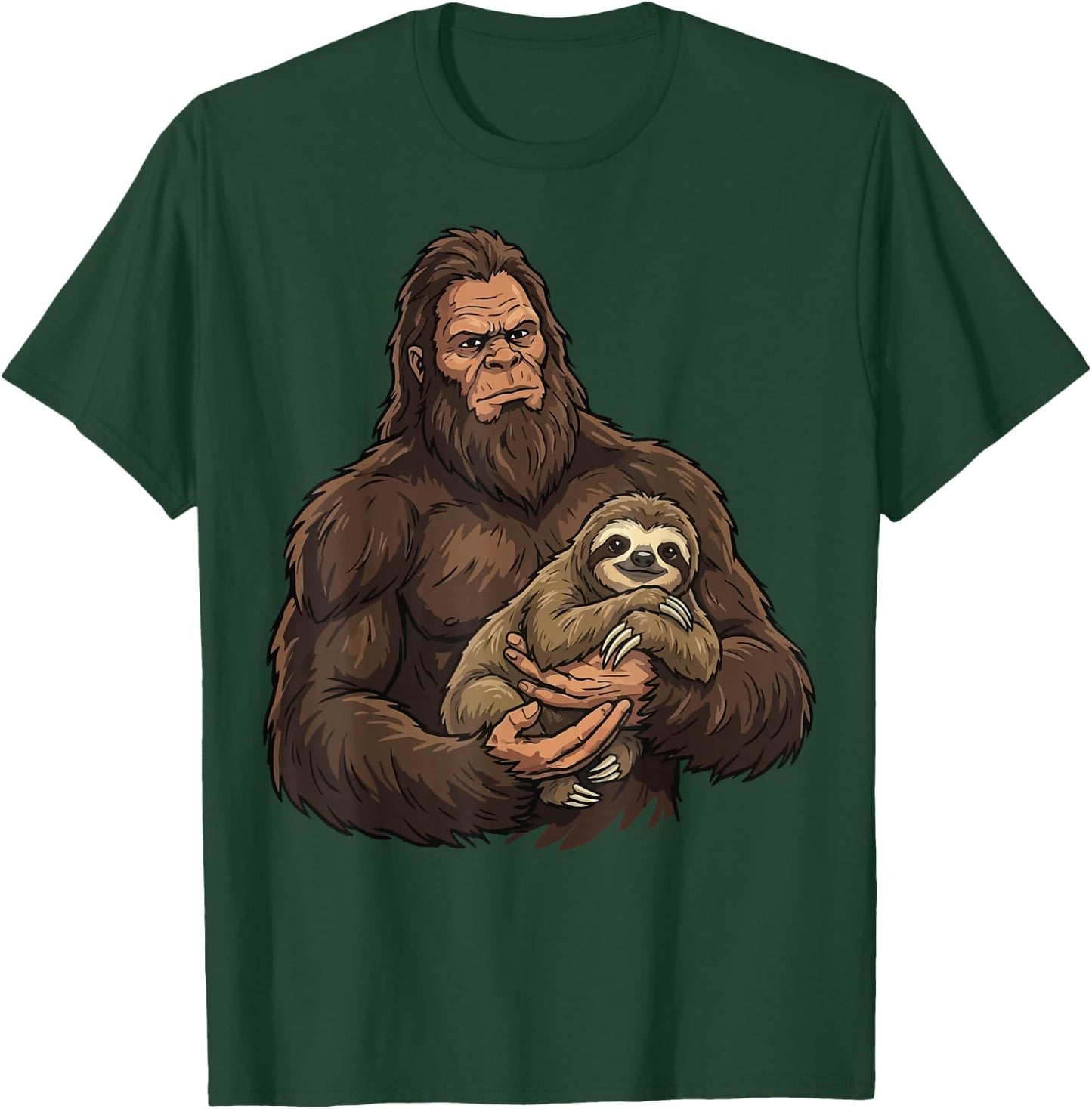 Bigfoot Holding Sloth T-Shirt - T-Shirt | Forest