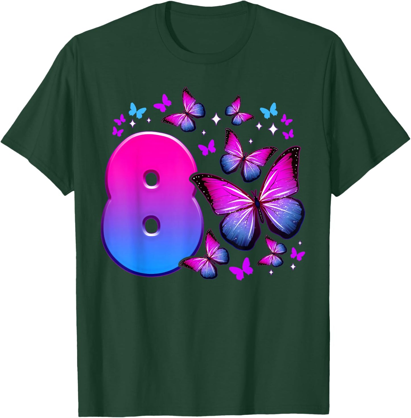 Birthday Girl 8 Years Old Butterfly Number 8 T-Shirt - T-Shirt | Forest