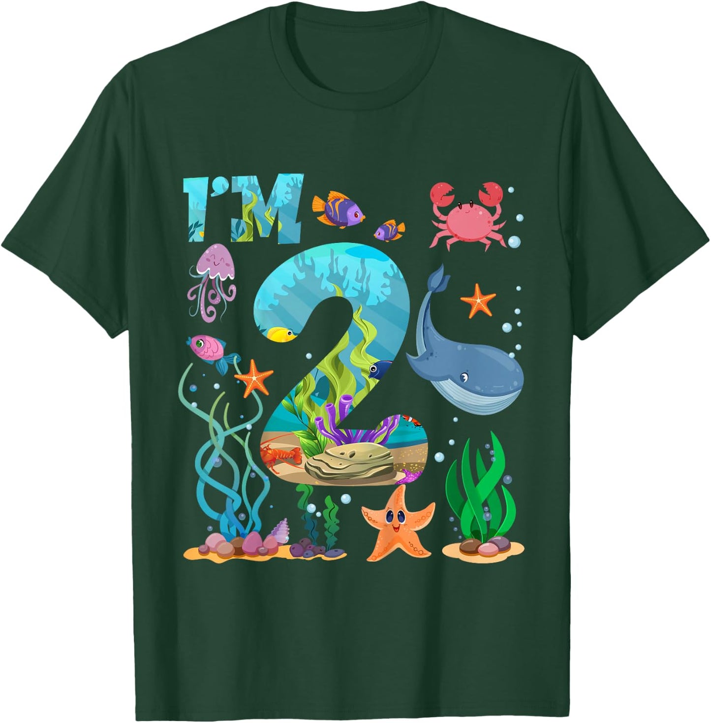 2 Year Old Boy Girl Sea Animals I'm Two 2nd Birthday Kids T-Shirt - T-Shirt | Forest