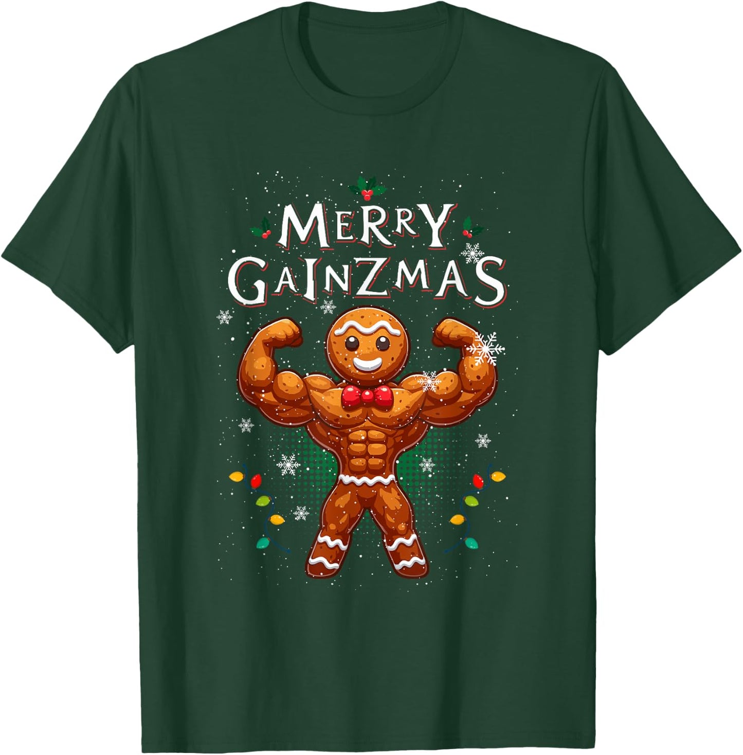 Happy Gainzmas Bodybuilder Gingerbread Man Fit Gym , Black, S T-Shirt - T-Shirt | Forest