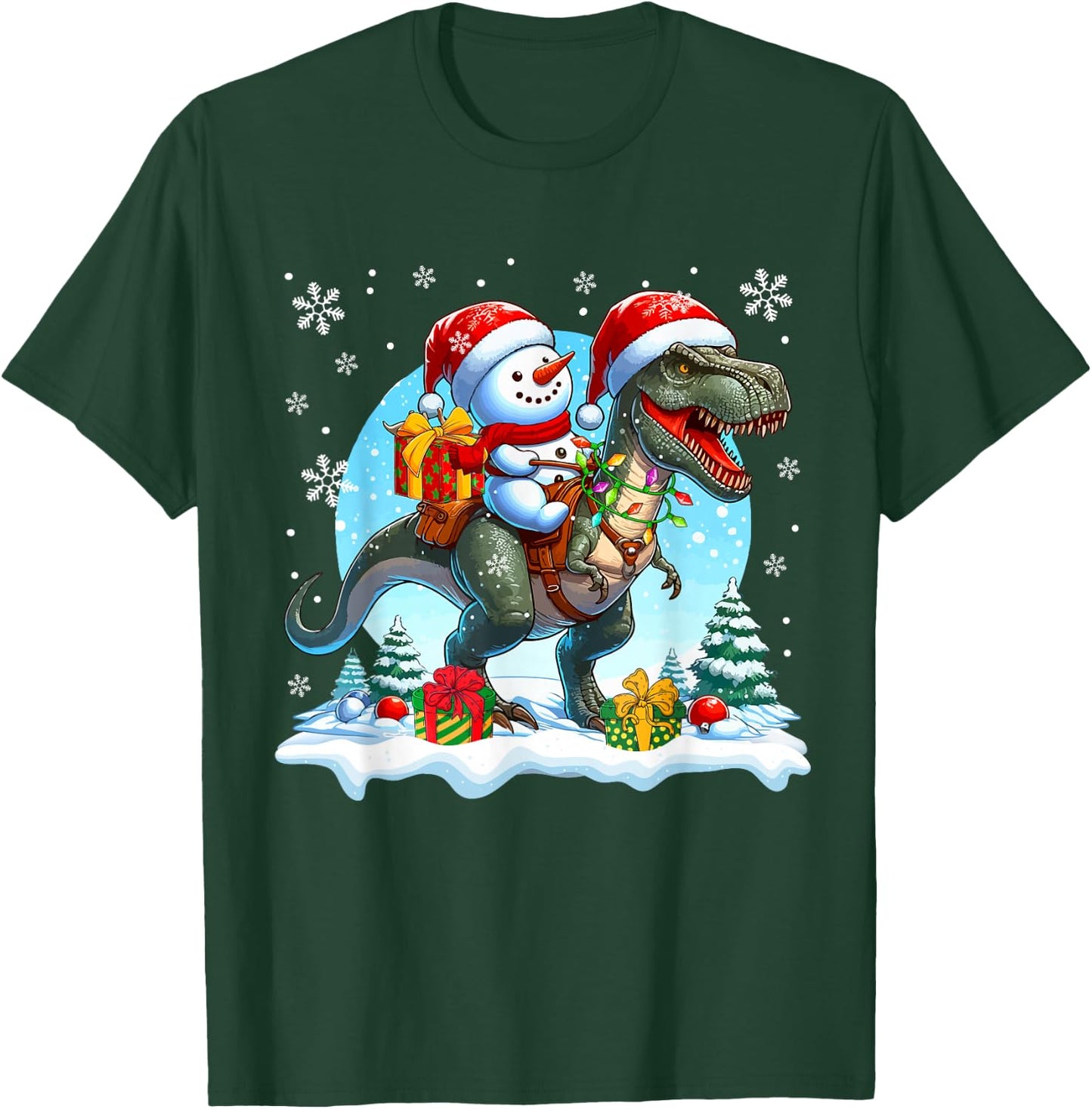 Santa Snowman Riding T-Rex Christmas Family Kids Toddler T-Shirt - T-Shirt | Forest