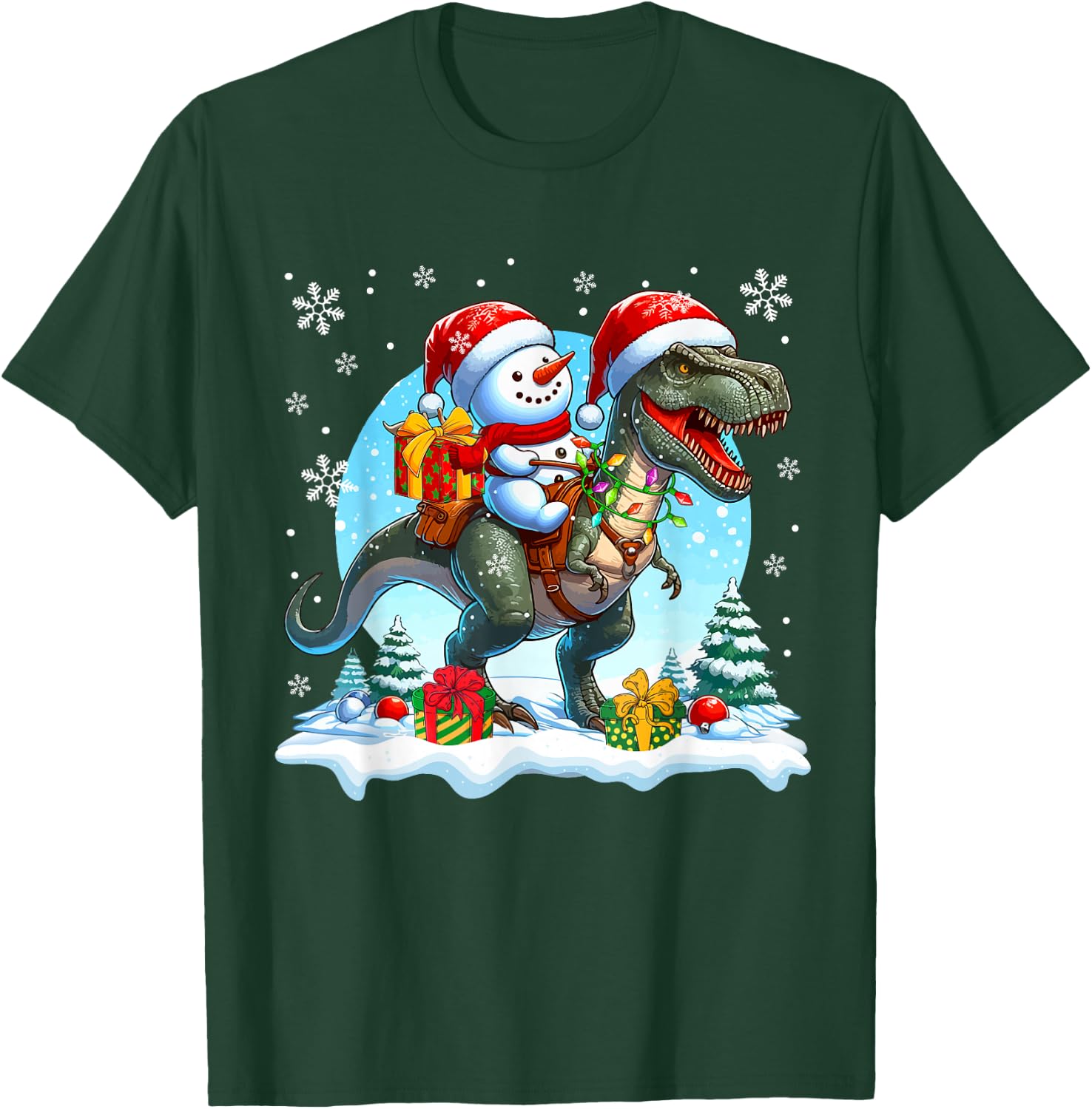 Santa Snowman Riding T-Rex Christmas Family Kids Toddler T-Shirt - T-Shirt | Forest