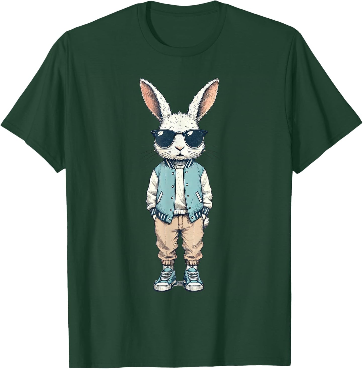 Boys Easter Shirt Bunny Rabbit with Sunglasses Kids T-Shirt - T-Shirt | Forest