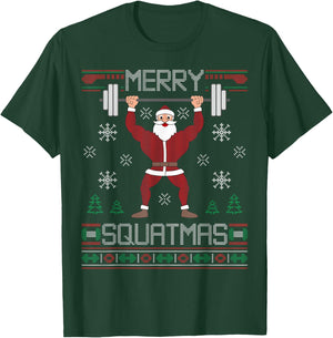 Merry Squatmas Ugly Christmas Sweater Squat Gym Santa Claus T-Shirt - T-Shirt | Forest