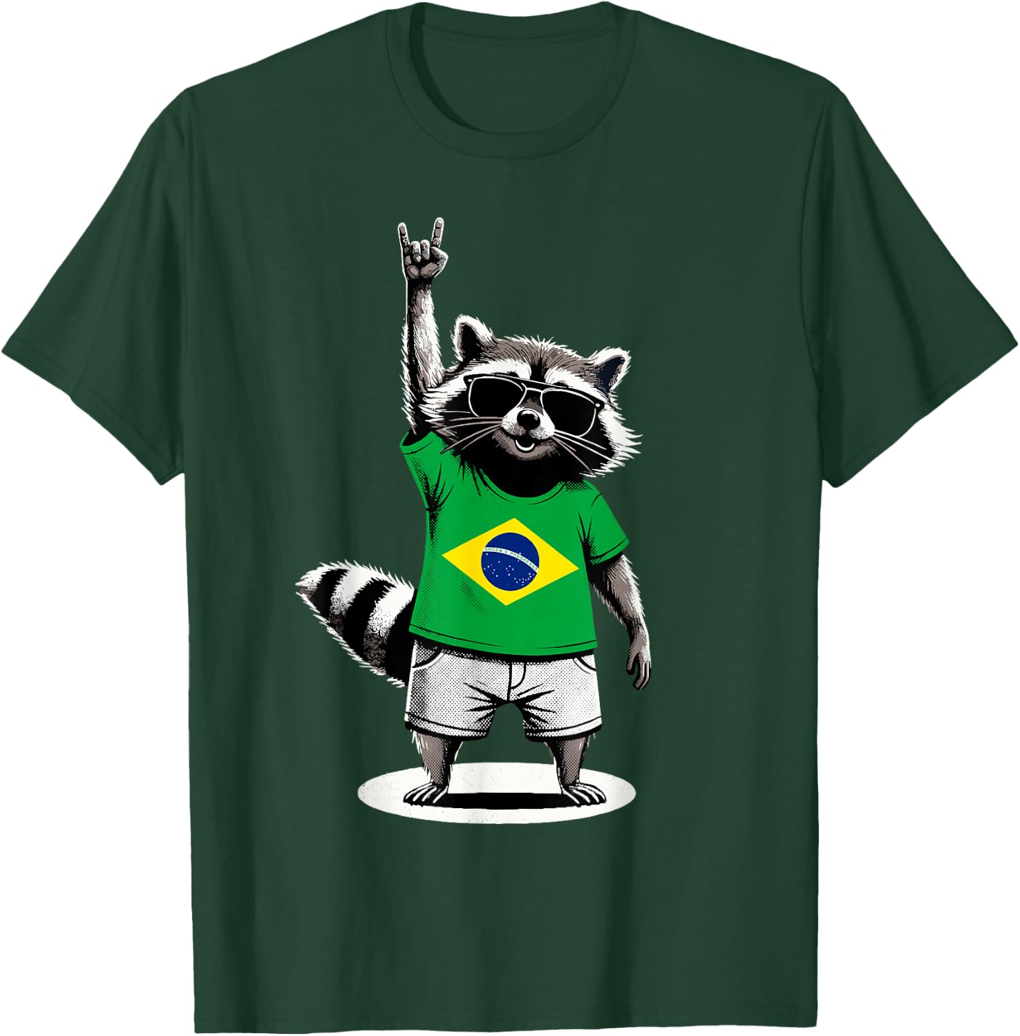 Brazilian Flag Raccoon Funny Brazil T-Shirt - T-Shirt | Forest