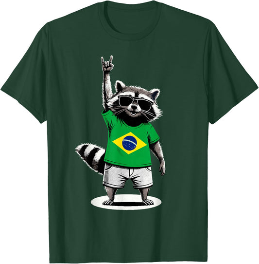 Brazilian Flag Raccoon Funny Brazil T-Shirt - T-Shirt | Forest