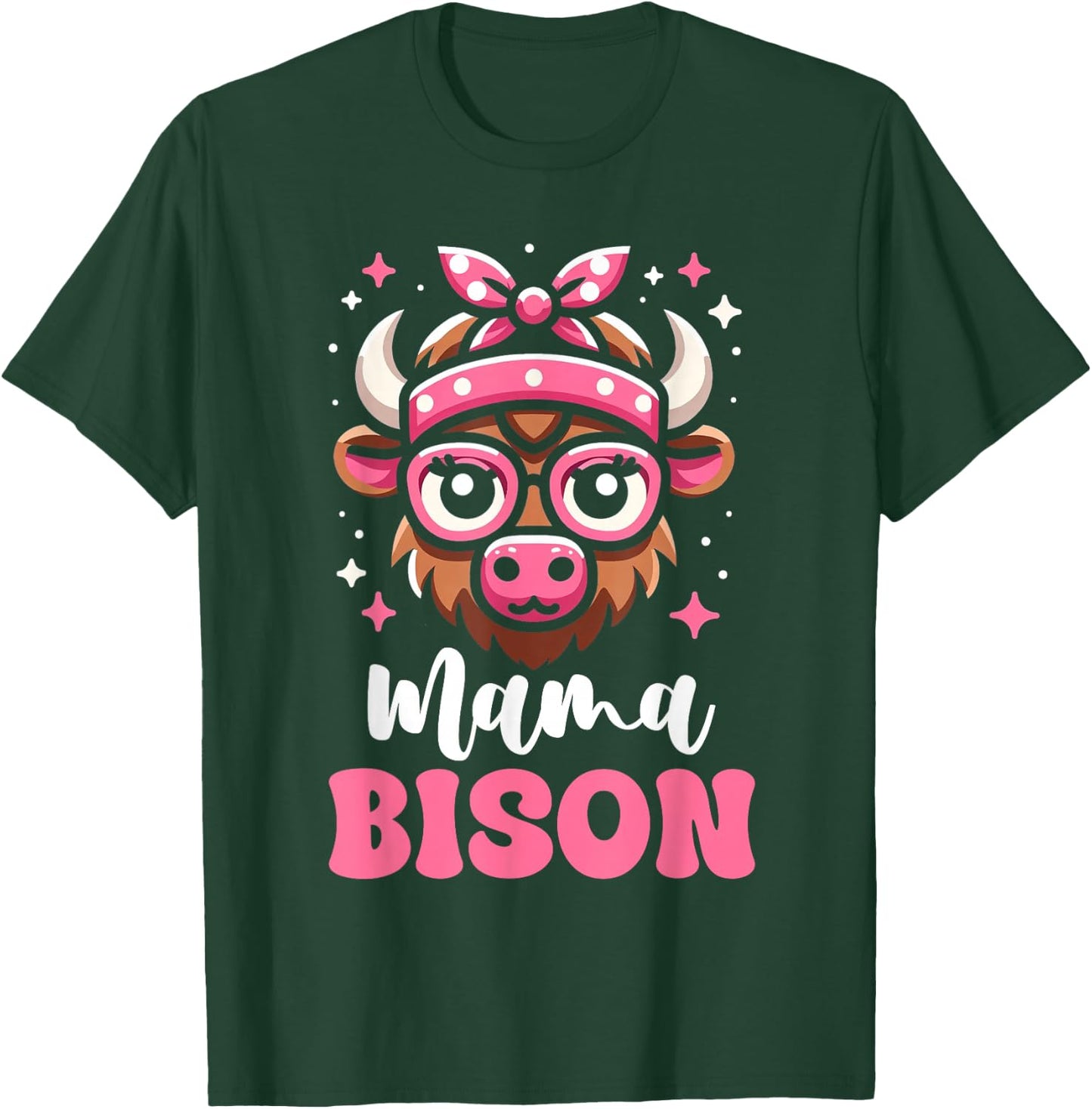 Pink Bandana Glasses Bison Mama Mother’s Day T-Shirt - T-Shirt | Forest