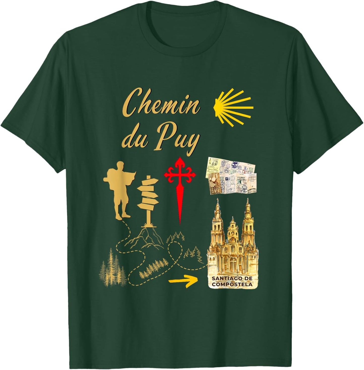 Symbols of the Way of Puy Santiago de Compostela T-Shirt - T-Shirt | Forest