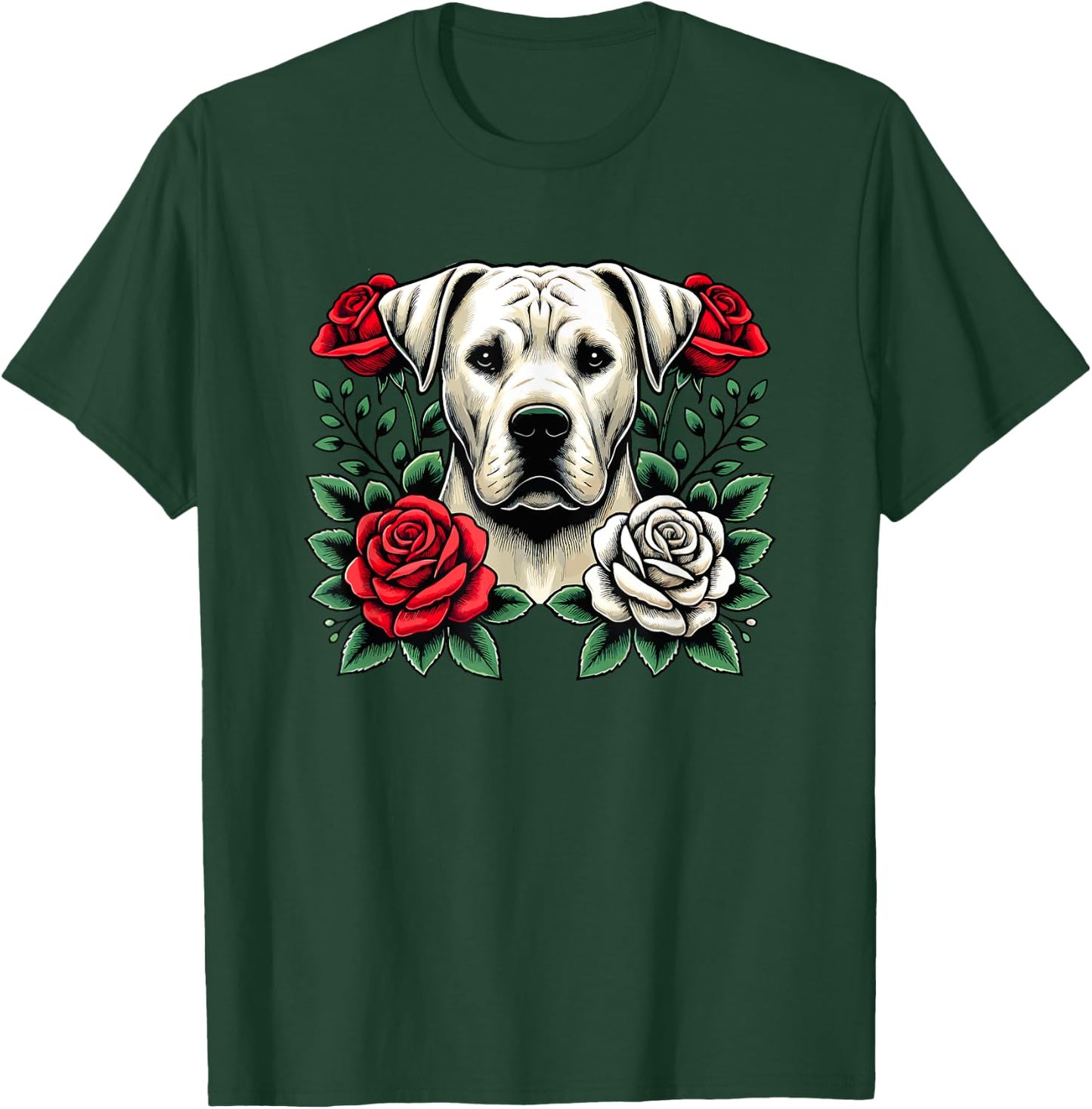 Roses Flowers Dogo Argentino T-Shirt - T-Shirt | Forest