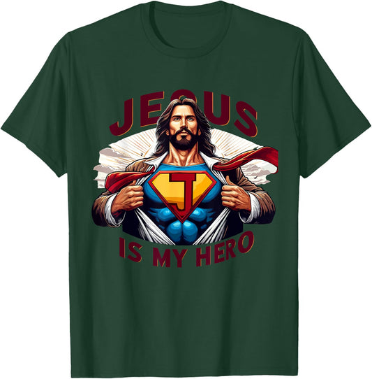 Jesus Is My Superhero Religious Christian Catholic Rizzen , Small, Black T-Shirt - T-Shirt | Forest