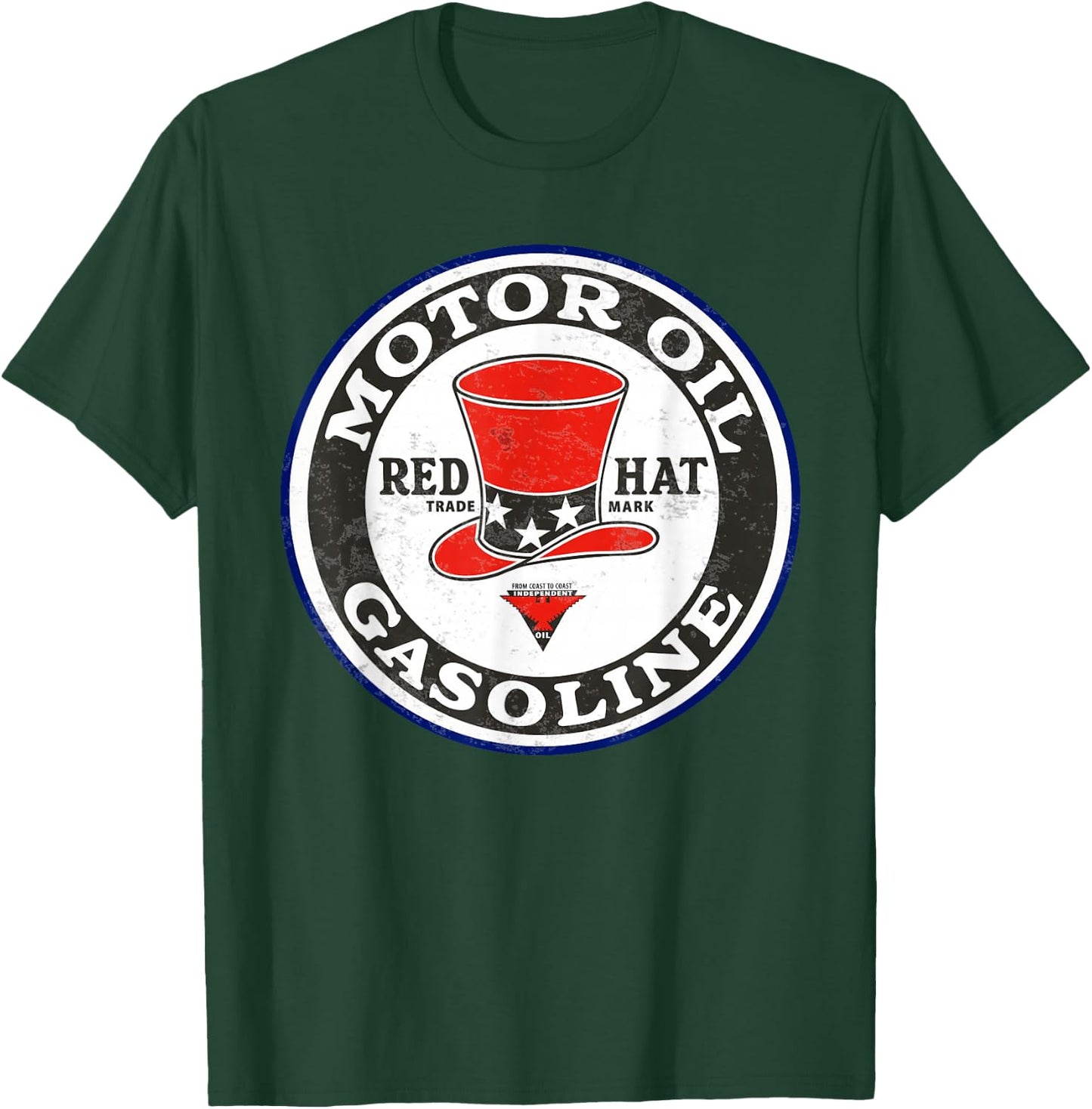 Retro Vintage Gas Station Red Hat Motor Oil Car Bike Garage T-Shirt - T-Shirt | Forest