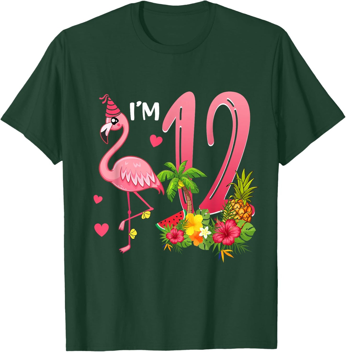 I'm 12 Year Old Flamingo Tropical Theme 12th Birthday Girl T-Shirt - T-Shirt | Forest