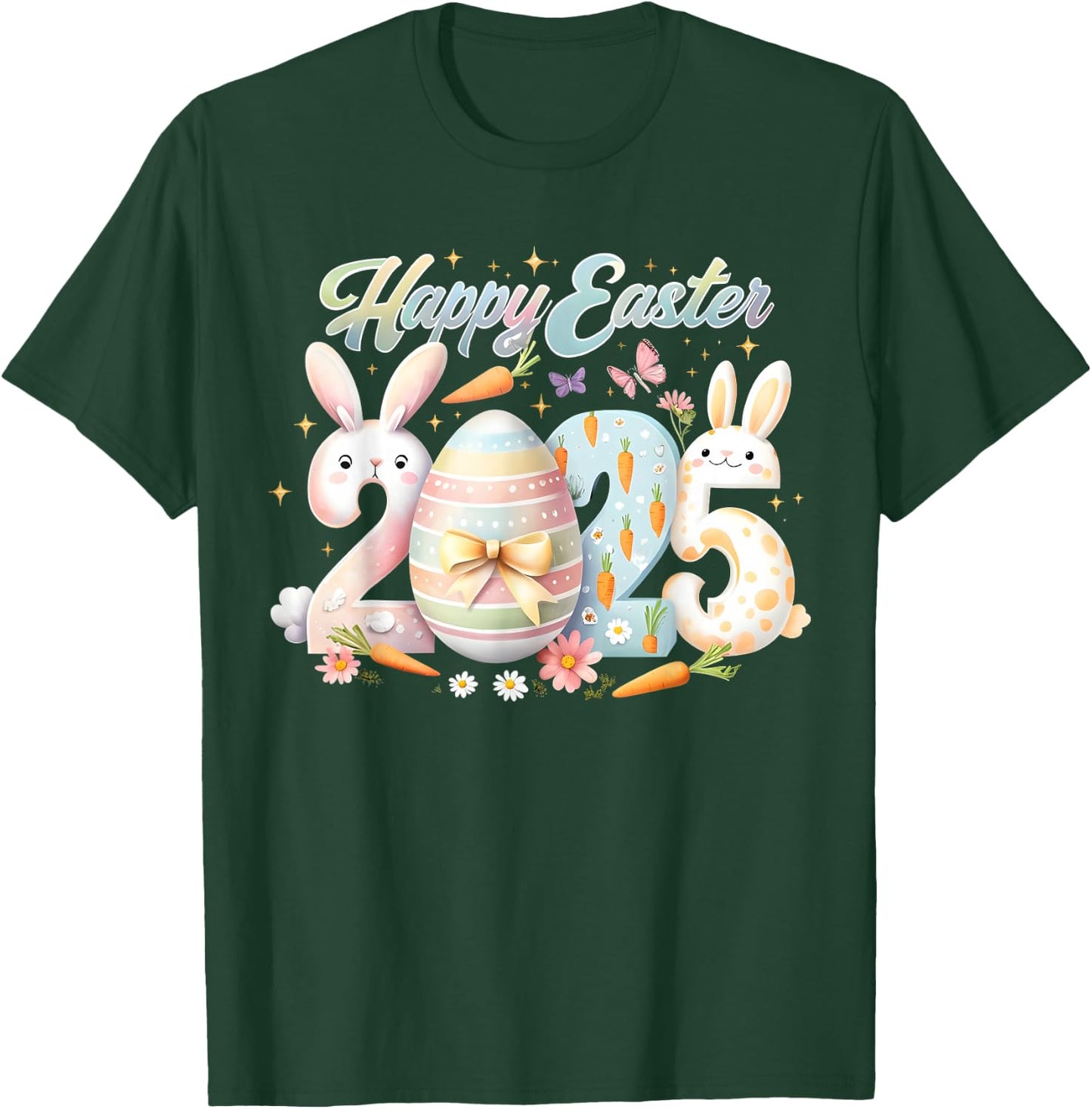 Happy Easter 2025 Bunny Rabbit Face Easter Day Women Girls T-Shirt - T-Shirt | Forest