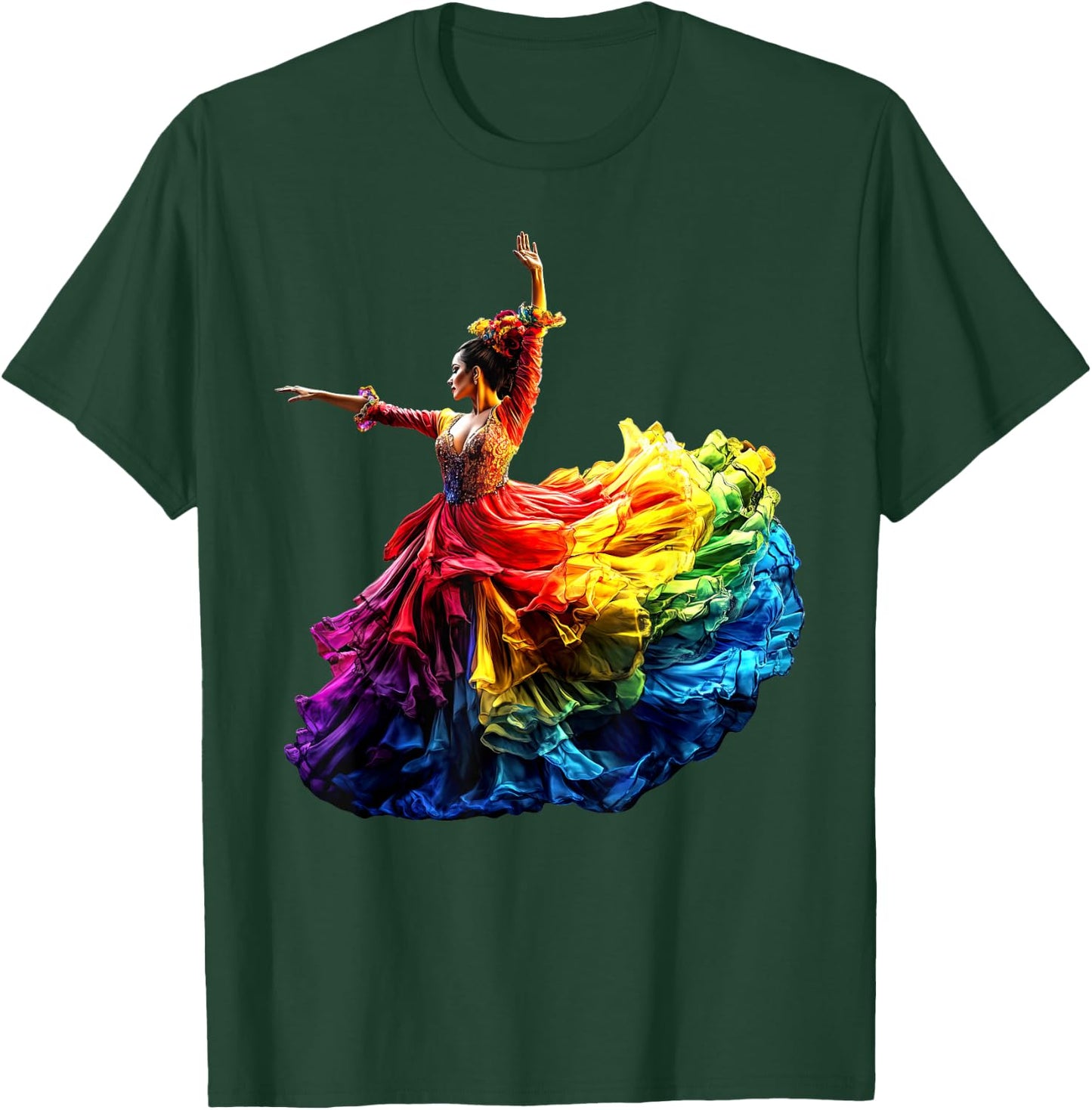 Flamenco Dancer Dress Colorful Rainbow Flamenco , Black, S T-Shirt - T-Shirt | Forest