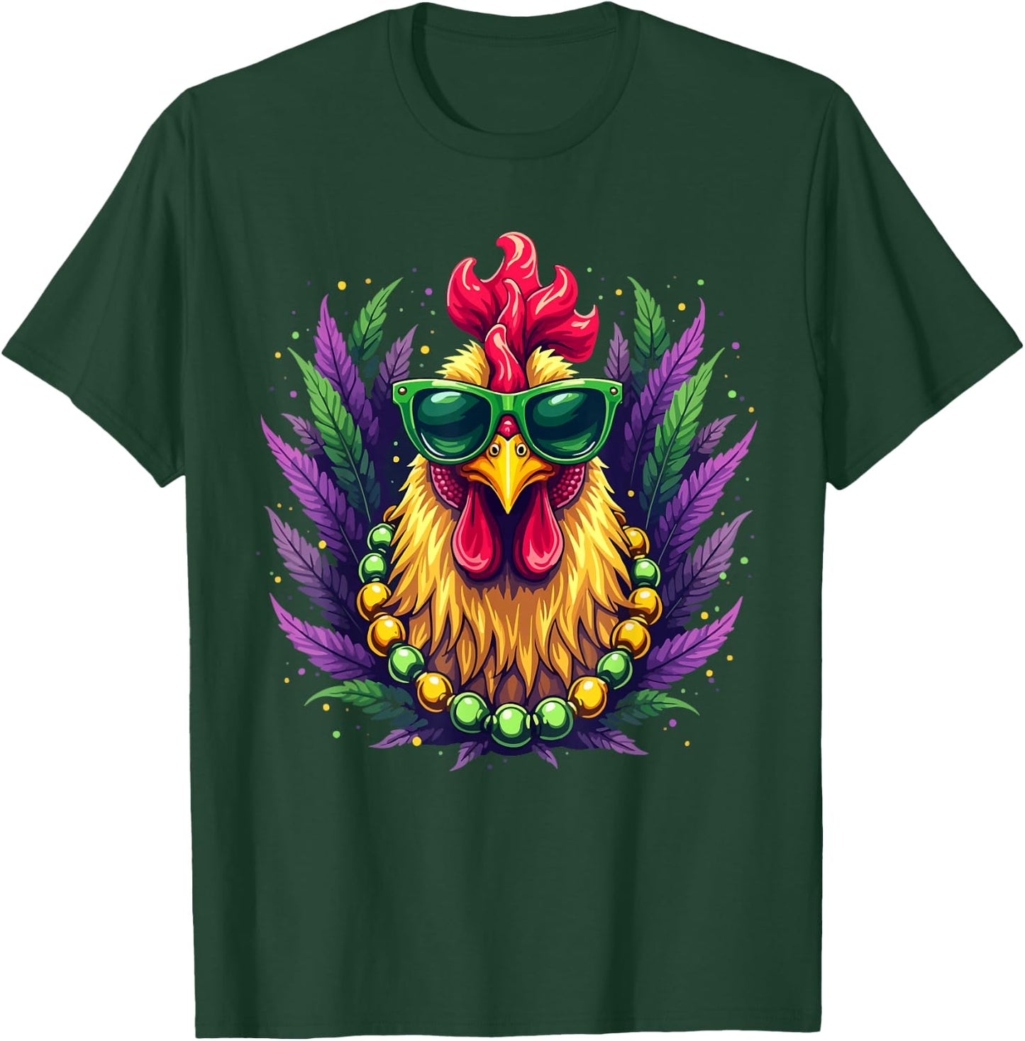 Chicken Sunglasses Beads Farmer New Orleans Party Mardi Gras T-Shirt - T-Shirt | Forest