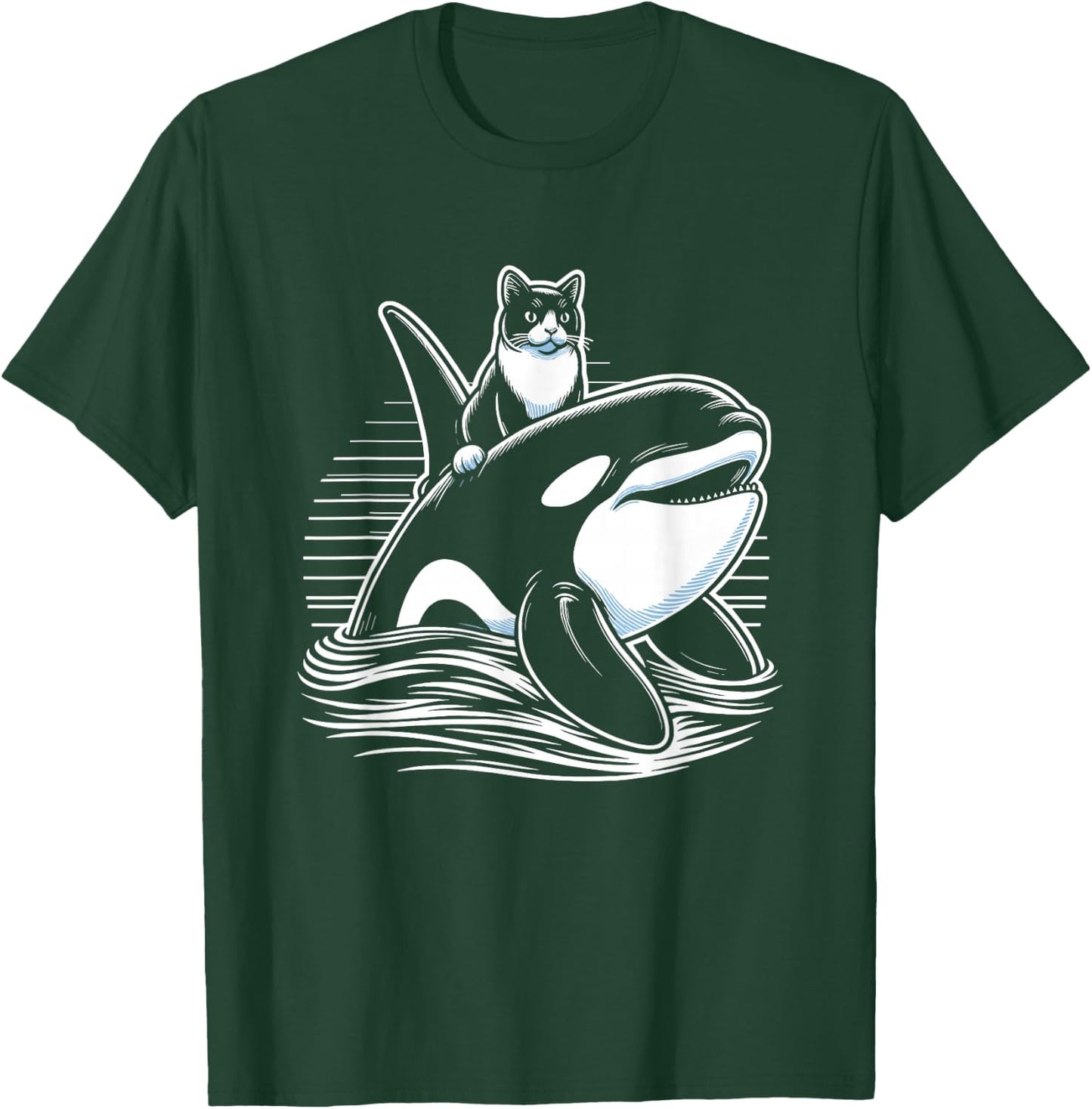 Cat Riding Orca Whale Funny T-Shirt - T-Shirt | Forest