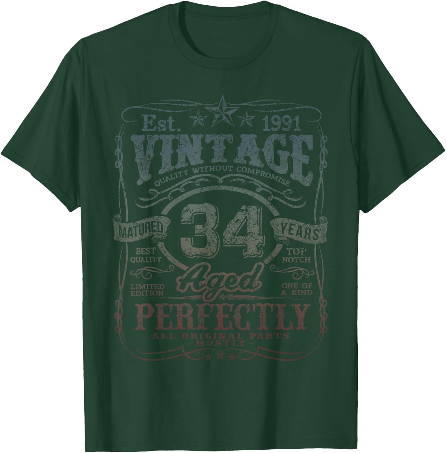 Vintage 1991 Limited Edition Shirt 34 year old 34th Birthday T-Shirt - T-Shirt | Forest