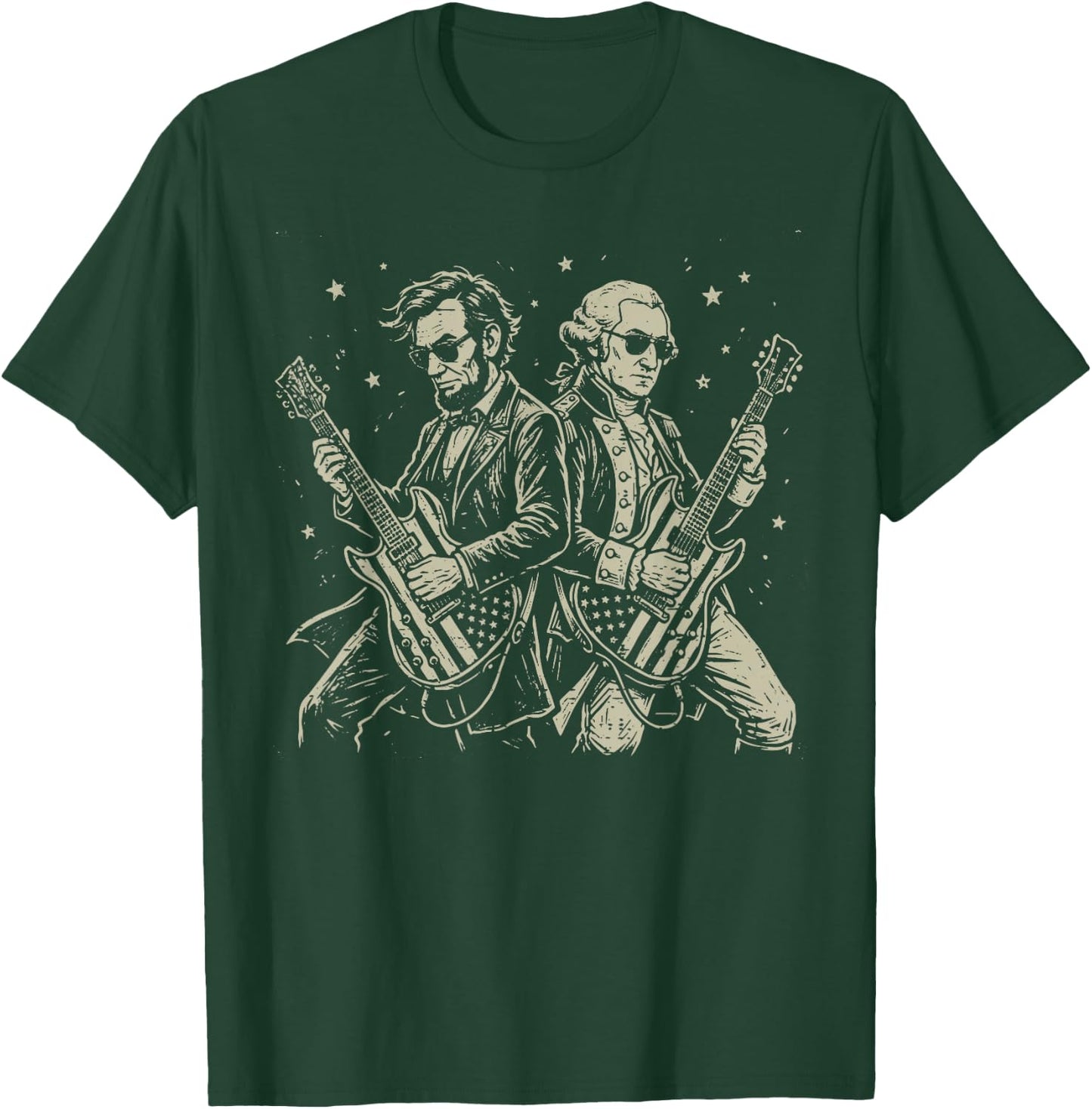 Lincoln Washington Guitar Rock 4th of July Abe Men Boys Kids T-Shirt - T-Shirt | Forest