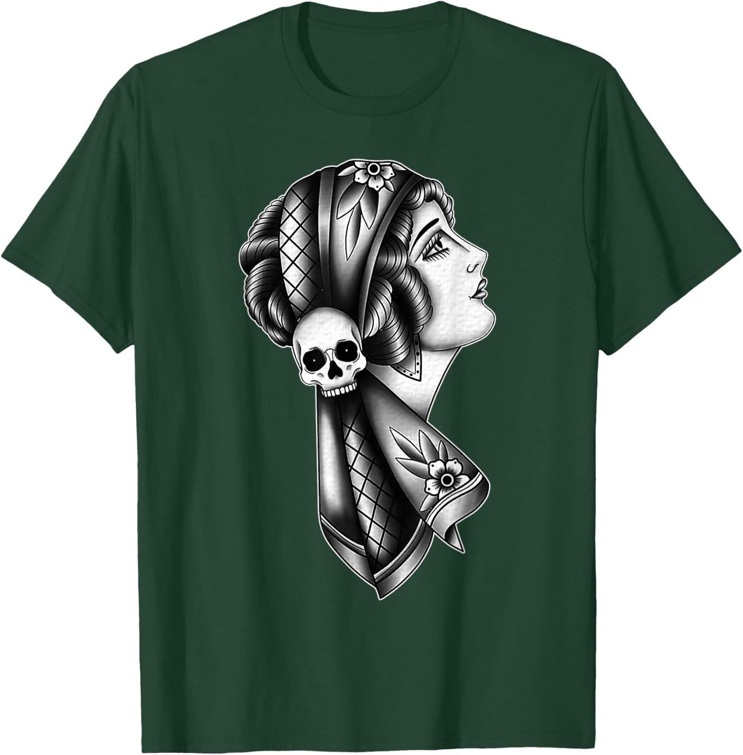 Gypsy Woman Skull American Traditional Tattoo Flash T-Shirt - T-Shirt | Forest