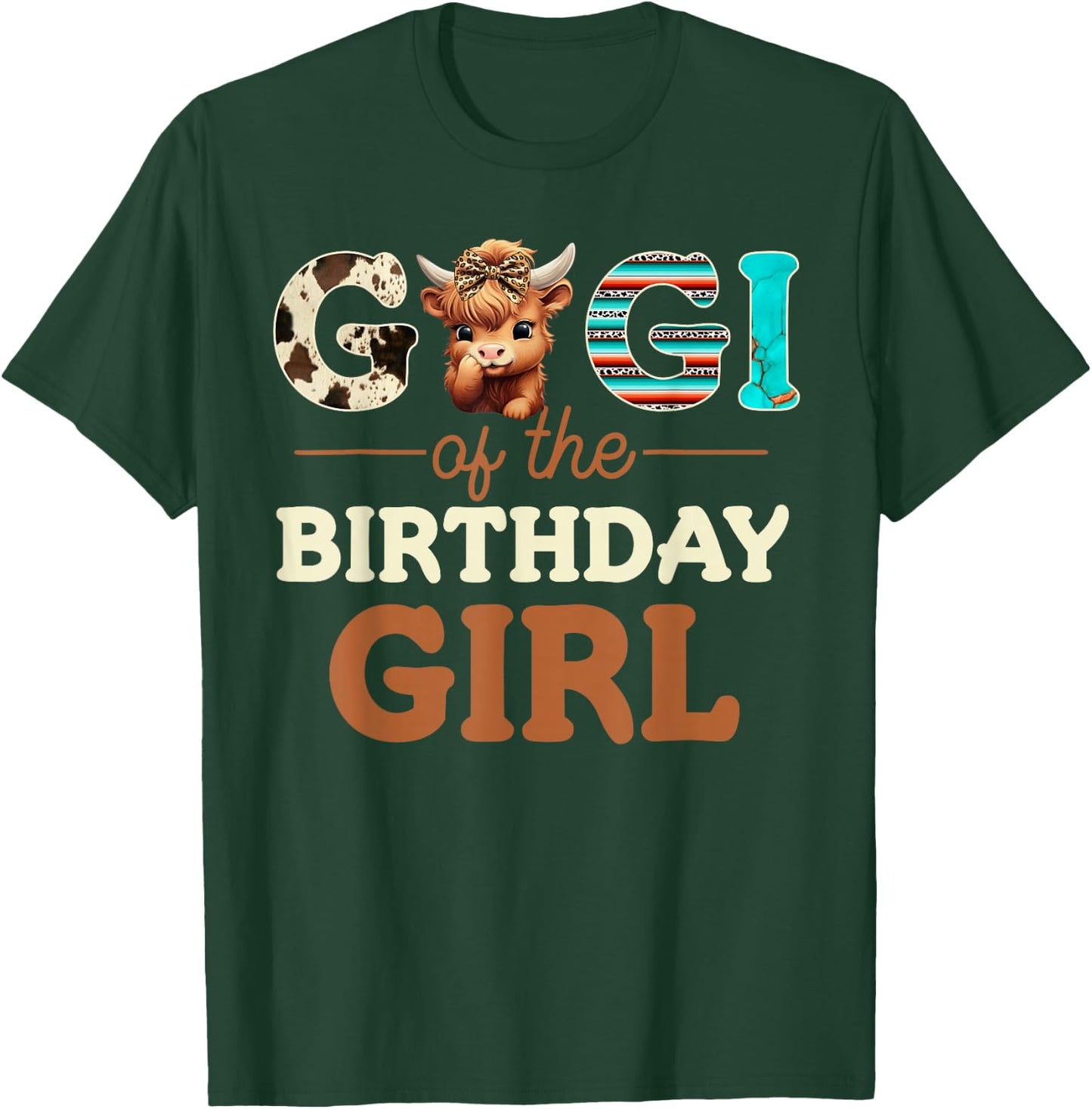 Gigi of The Birthday Girl Highland Cow Print First Bday T-Shirt - T-Shirt | Forest