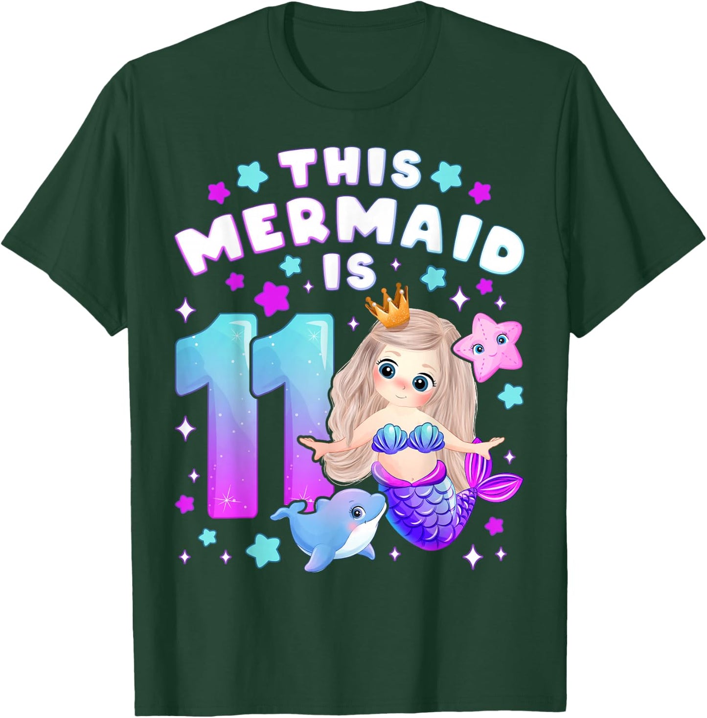 11th Birthday, Girl 11 Years, Mermaid, Number 11 T-Shirt - T-Shirt | Forest