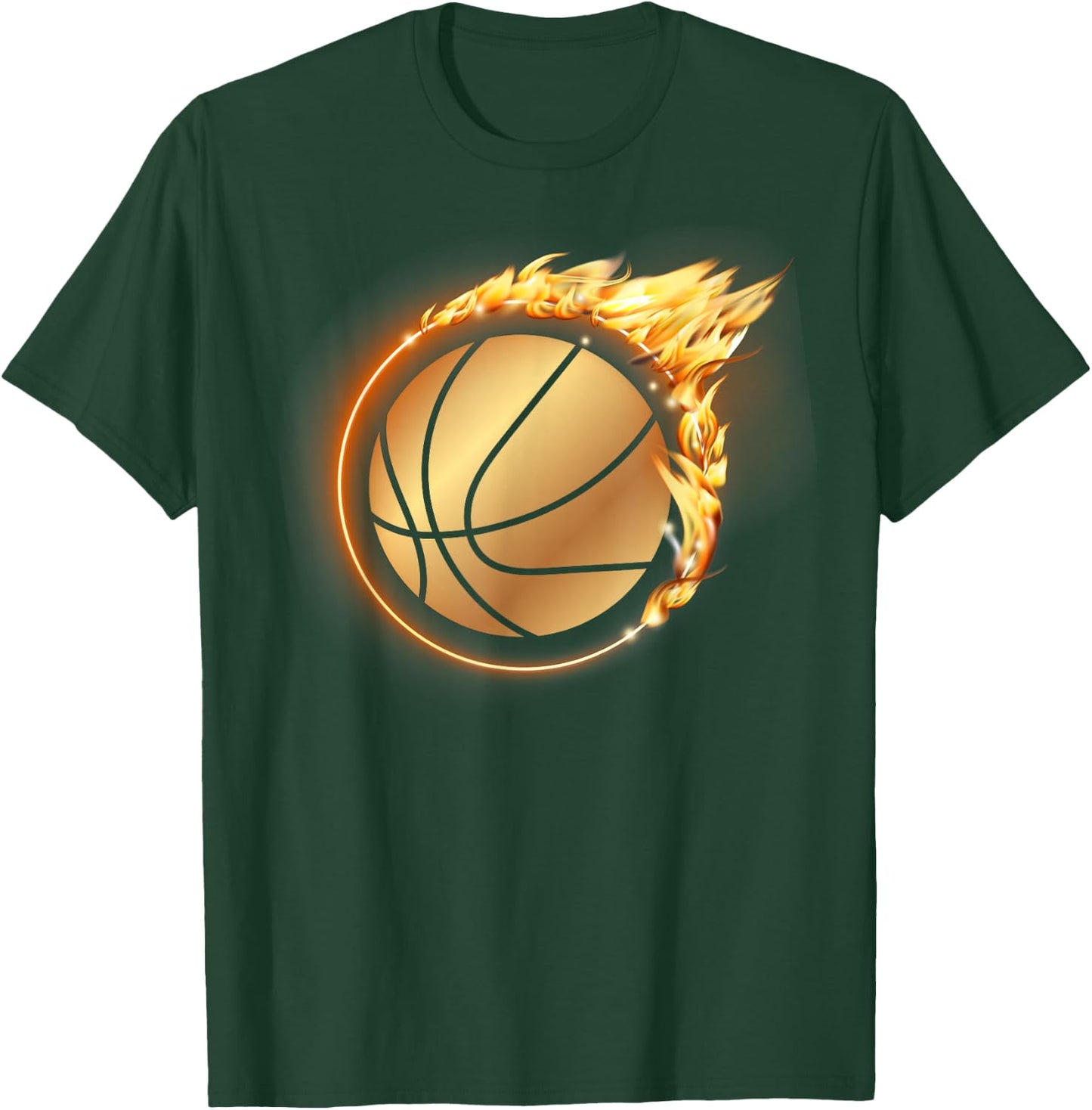 Flaming Gold Basketball Slam Dunk Hoop Fire Basketball Flame T-Shirt - T-Shirt | Forest