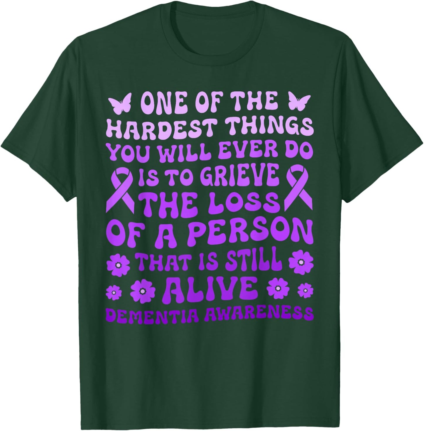Dementia Alzheimer's Awareness Women Purple Flower Butterfly T-Shirt - T-Shirt | Forest