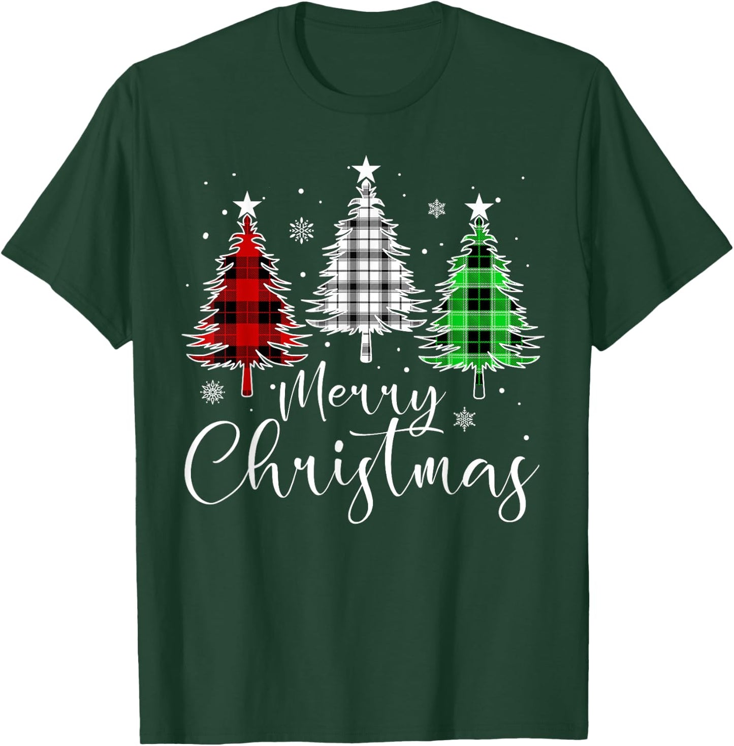 Christmas Tree Buffalo Plaid Red White Green Light Family T-Shirt - T-Shirt | Forest