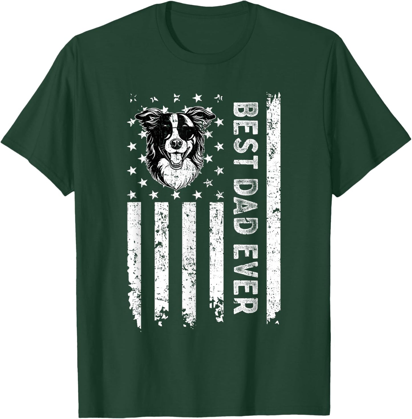Best Border Collie Dog Dad Ever Fathers Day USA Flag T-Shirt - T-Shirt | Forest