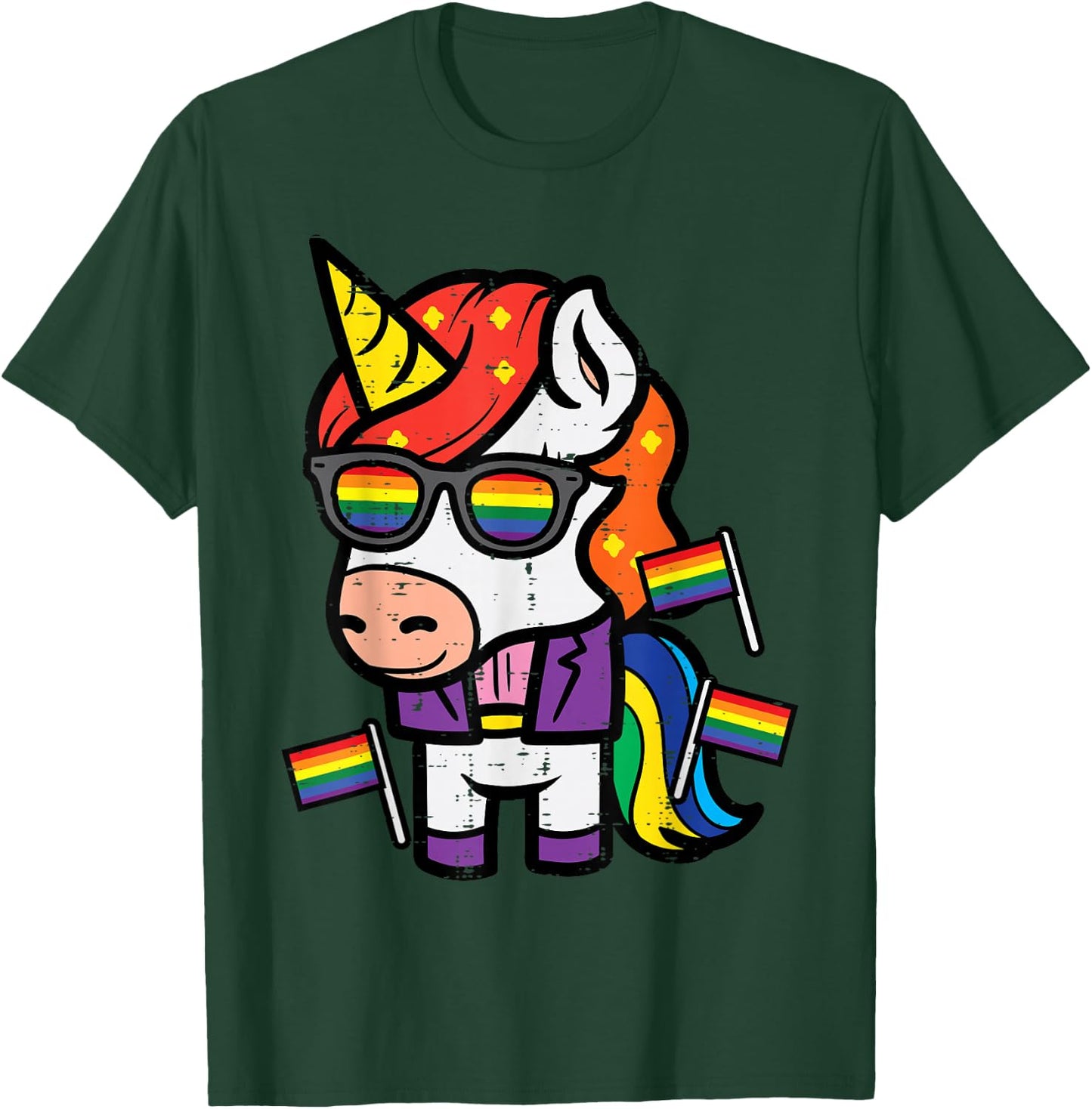 Gay Unicorn Rainbow Flag LGBT Pride Month Magical Men Women T-Shirt - T-Shirt | Forest