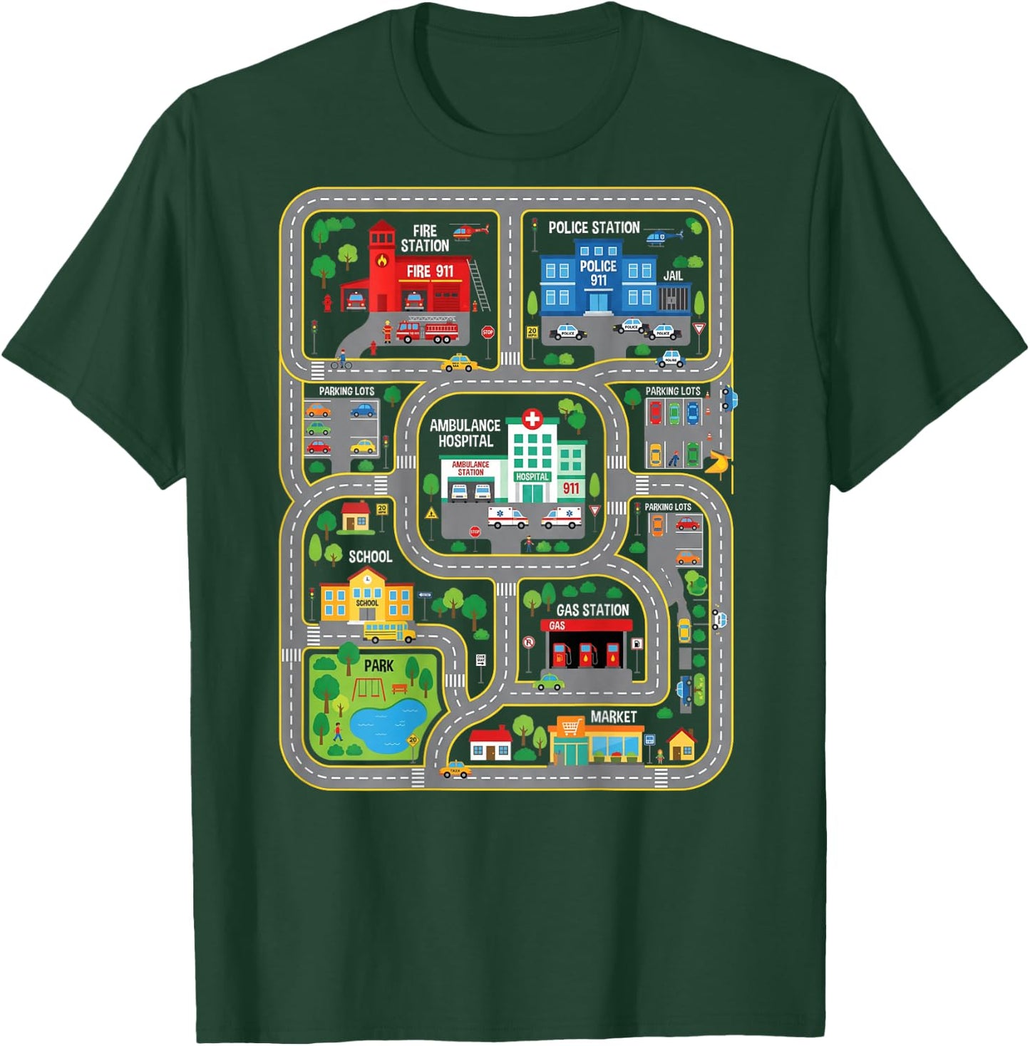 Play Cars On Dads Back City Map Race Track Tired Dads Funny T-Shirt - T-Shirt | Forest