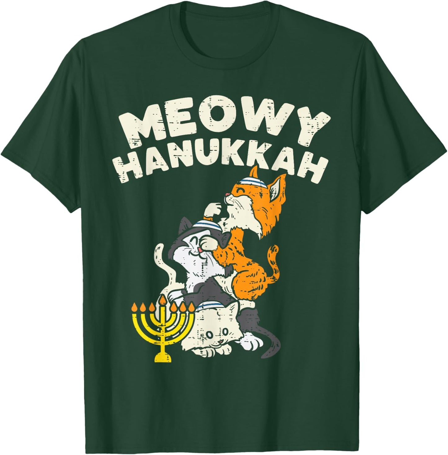 Meowy Hanukkah Cats Kitten Cute Hanukkah Pajamas Chanukah PJ T-Shirt - T-Shirt | Forest