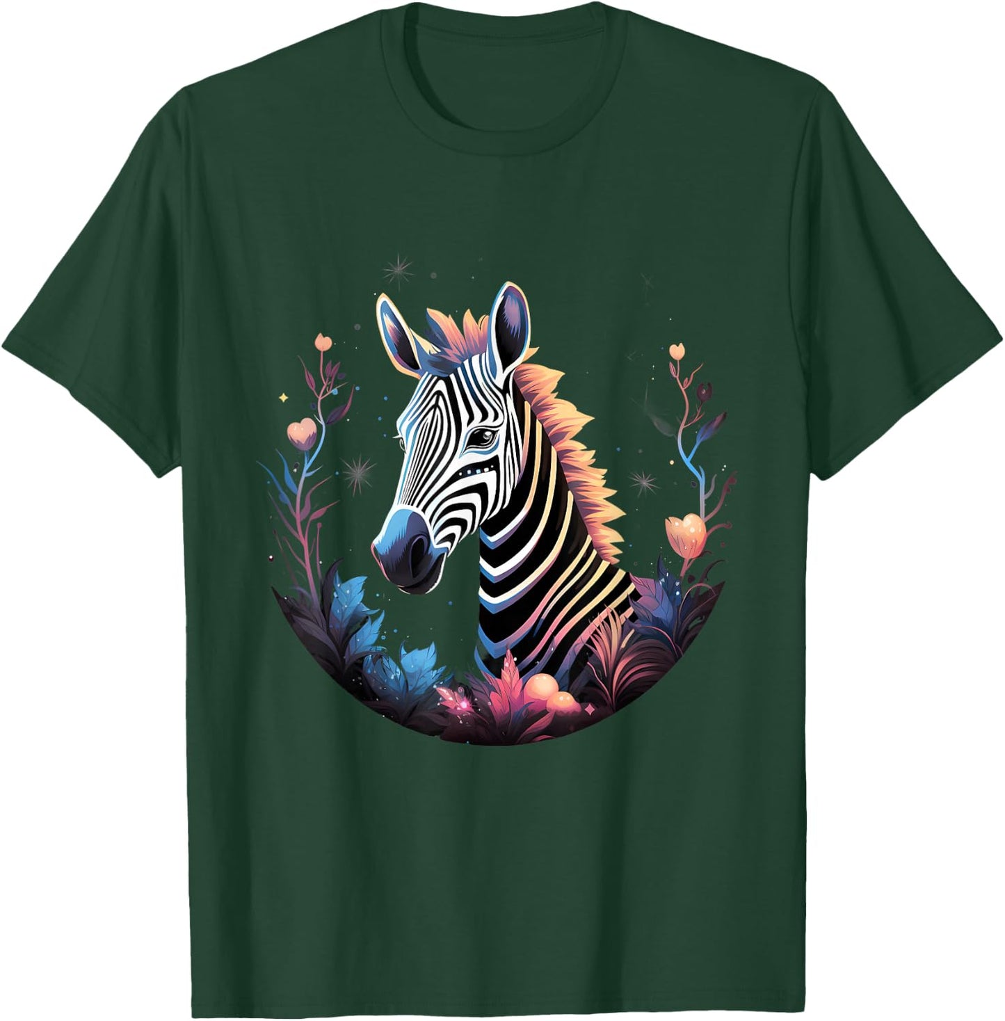 Zebra Floral Portrait African Animal Lovers Wildlife Safari T-Shirt - T-Shirt | Forest