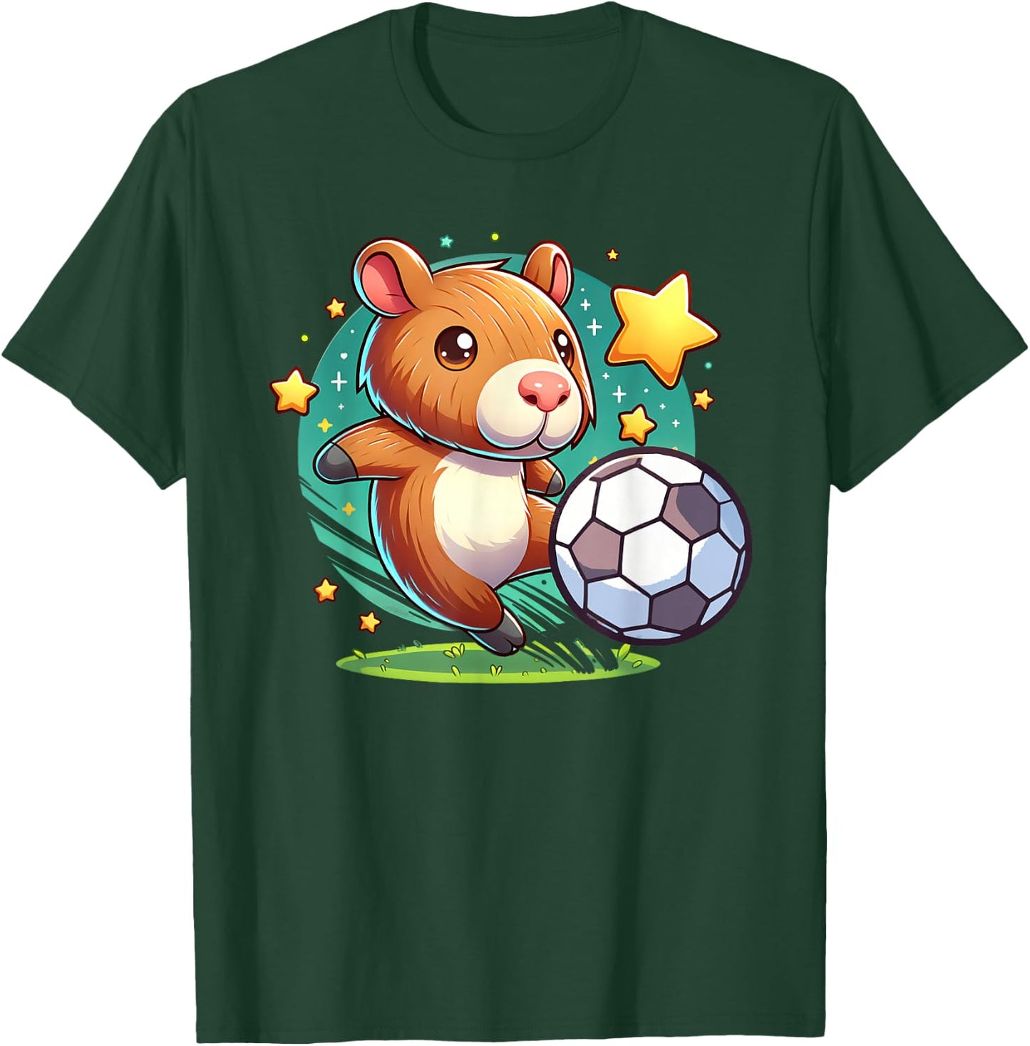 Soccer Player Capybara Kicking Soccer Ball Cute Girl Graphic T-Shirt - T-Shirt | Forest