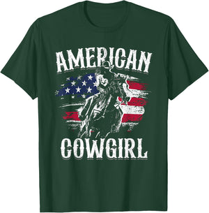 American Cowgirl Rodeo Barrel Racing Horse Riding Girl Gift T-Shirt - T-Shirt | Forest