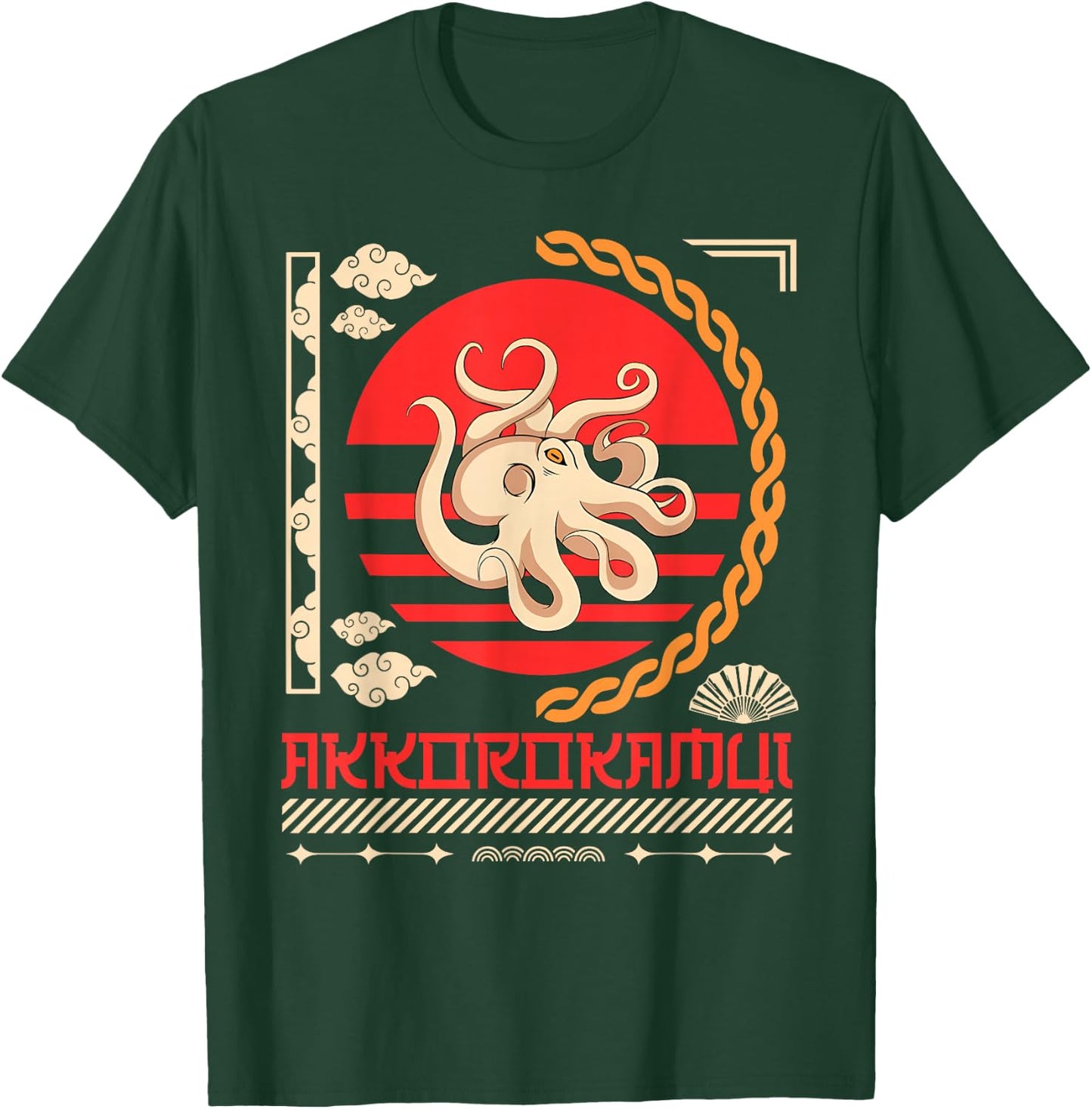 Japanese Mordern Vintage Graphical Octopus Art Men Women T-Shirt - T-Shirt | Forest