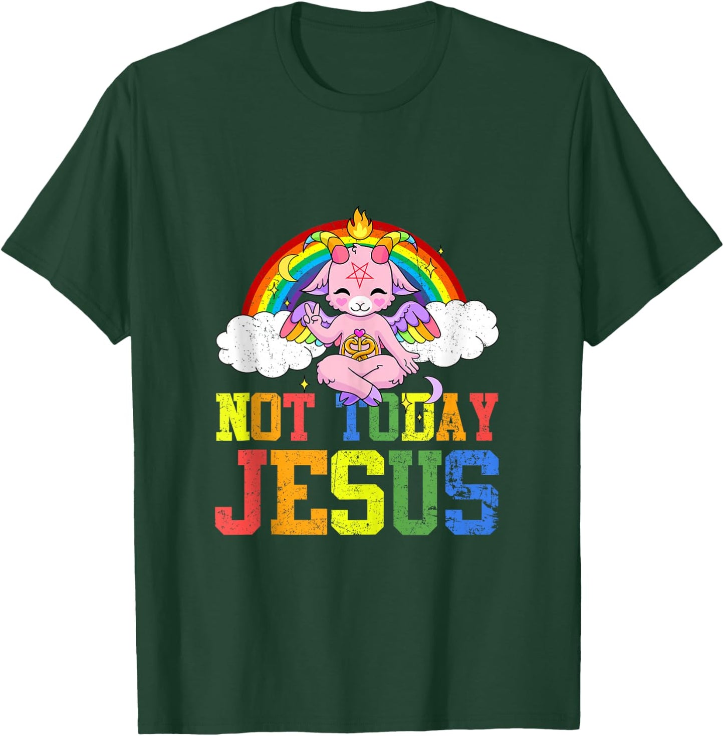 Today Not Jesus Cute Baphomet LBGT Satan Goat Gay Pride T-Shirt - T-Shirt | Forest