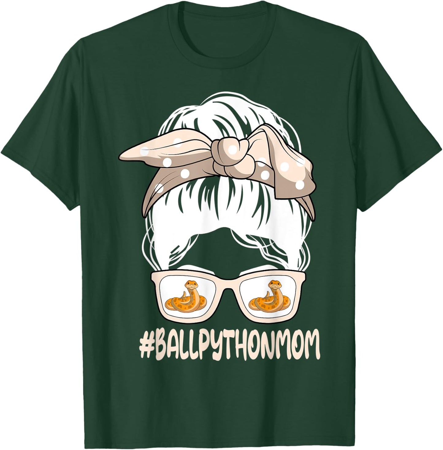 Ball Python Mom Ophiophile Messy Hair Bun Mother's Day T-Shirt - T-Shirt | Forest