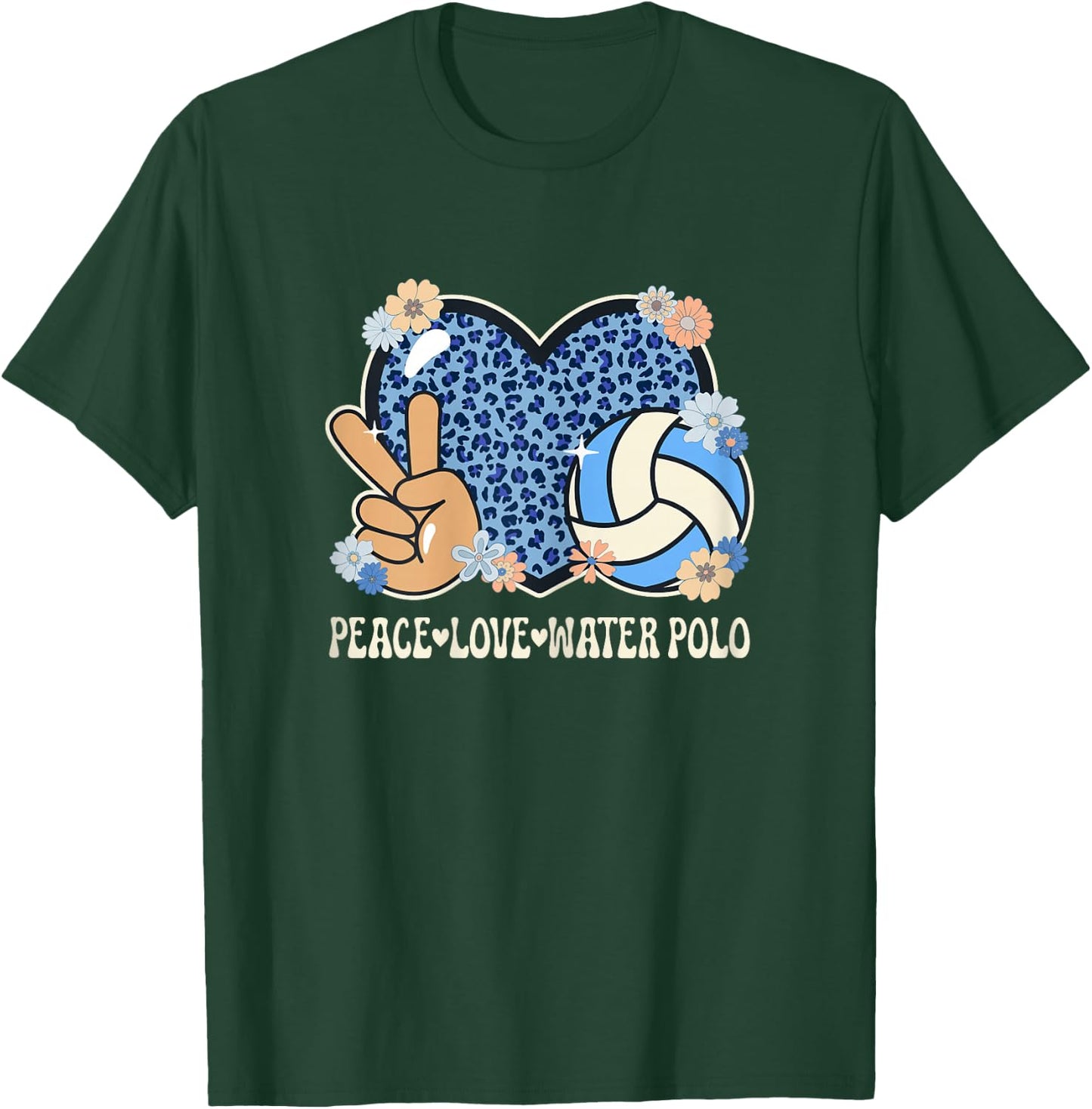 Peace Love Water Polo Lover Leopard Print Women Water Polo T-Shirt - T-Shirt | Forest