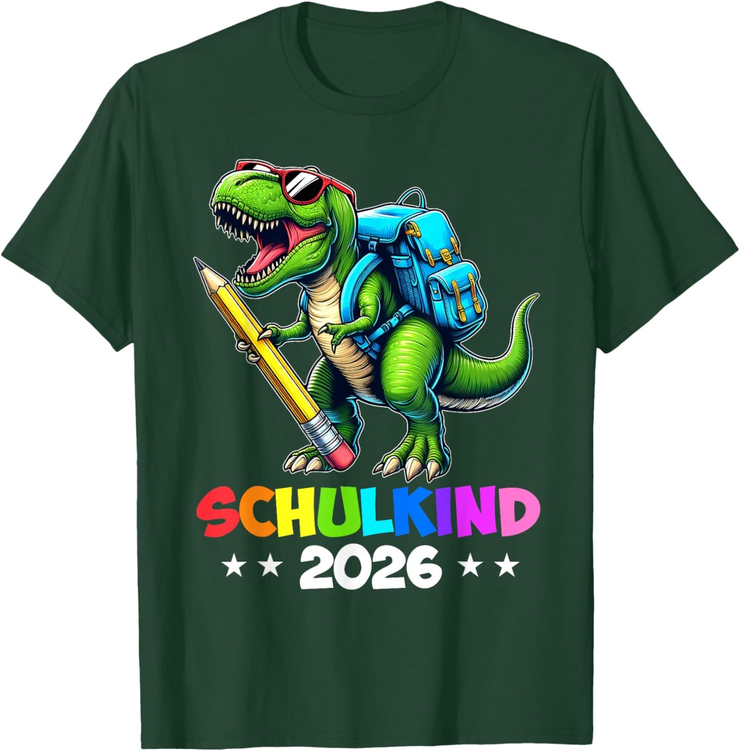Schulkind 2026 Dino T Rex Boys Dinosaur School , black T-Shirt - T-Shirt | Forest