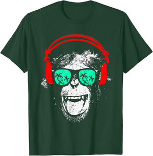 Monkey DJ with Headphones and Sunglasses Gift , black T-Shirt - T-Shirt | Forest