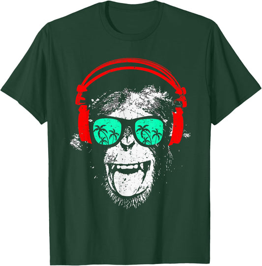 Monkey DJ with Headphones and Sunglasses Gift , black T-Shirt - T-Shirt | Forest